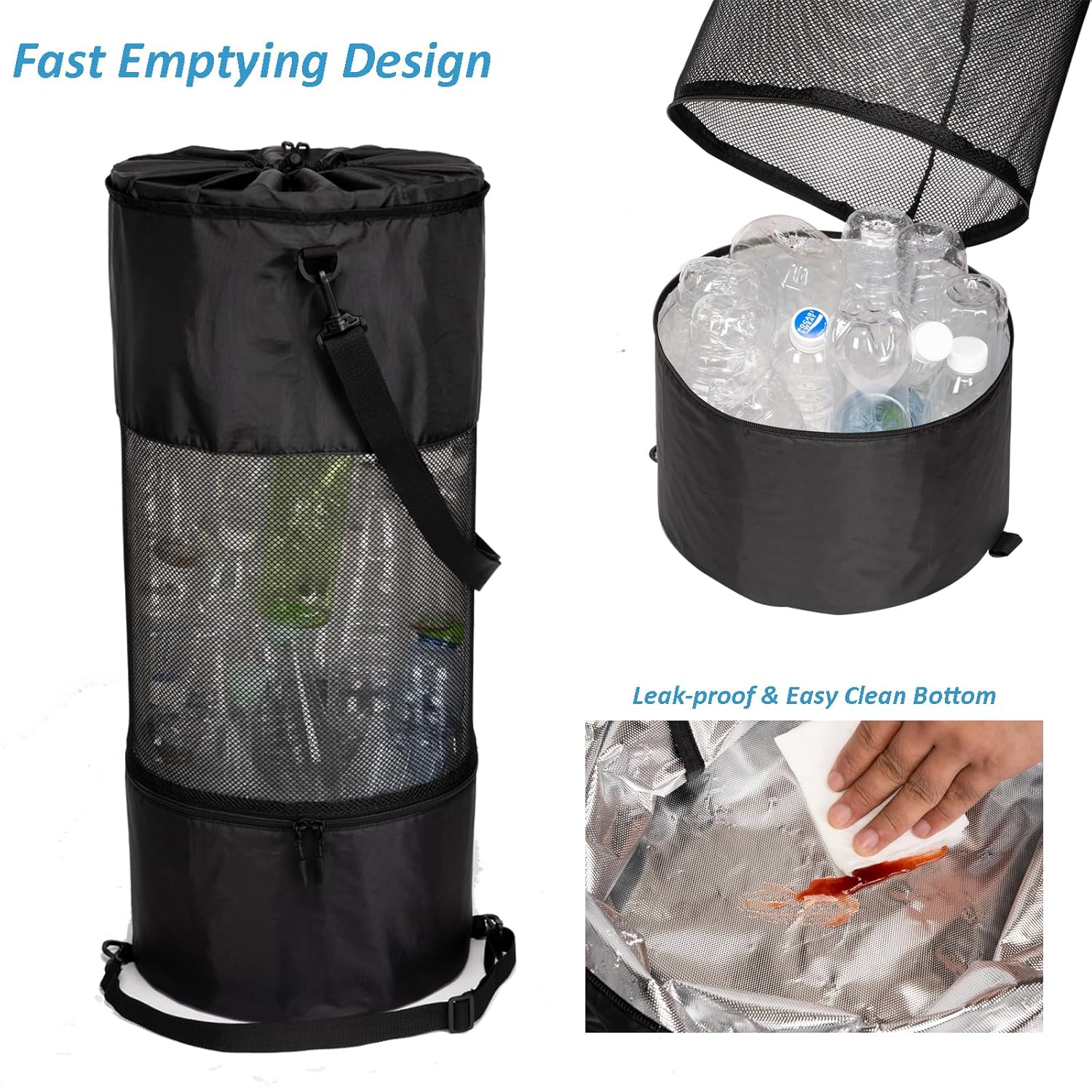 Bolsa de basura portátil para barco, bolsa de almacenamiento de basura reutilizable para exteriores, con apertura inferior a prueba de fugas con