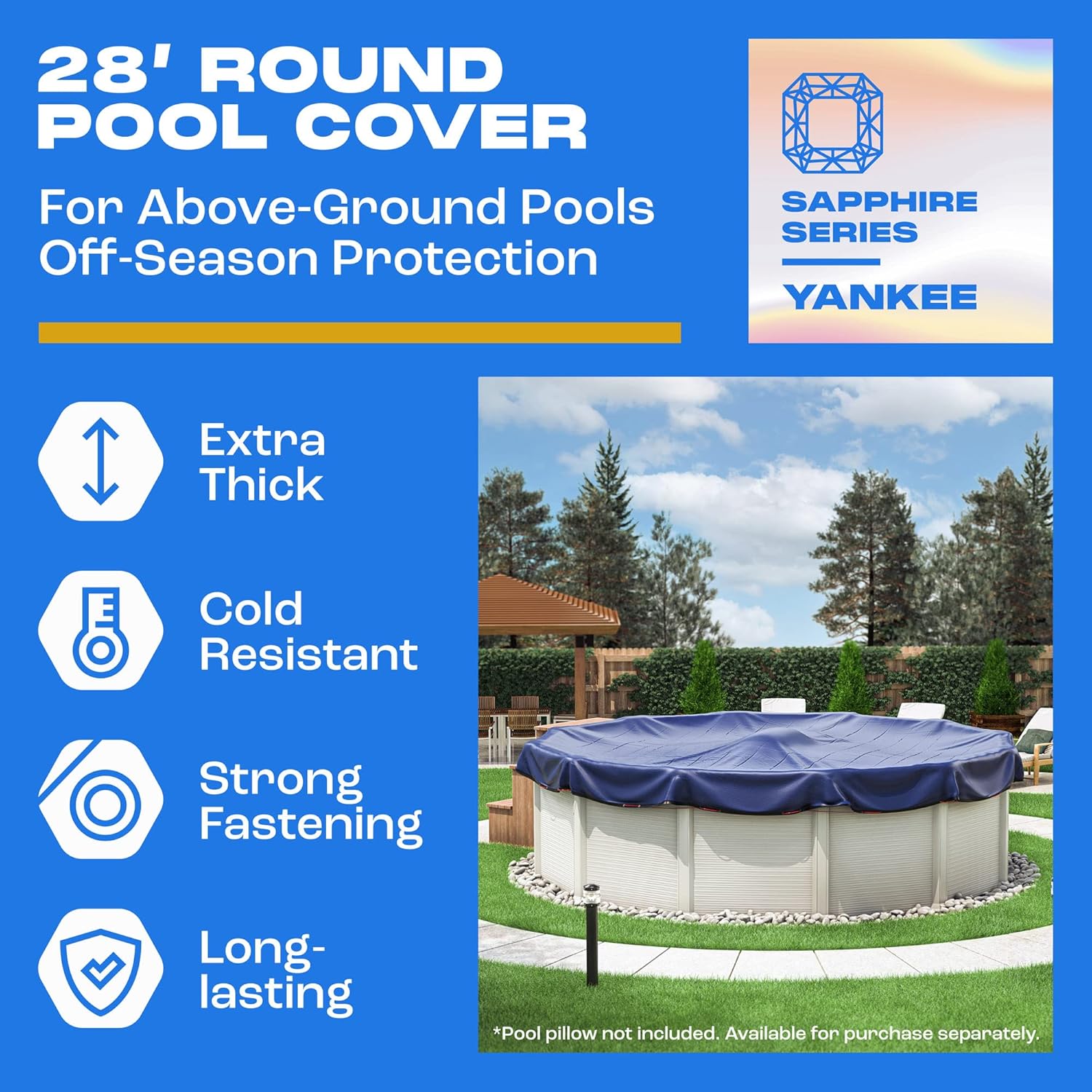 Cubierta de protección para piscina sobre el suelo redonda de 28 pies  Extragruesa y duradera  Serie Sapphire de calidad prémium, resistente al frío