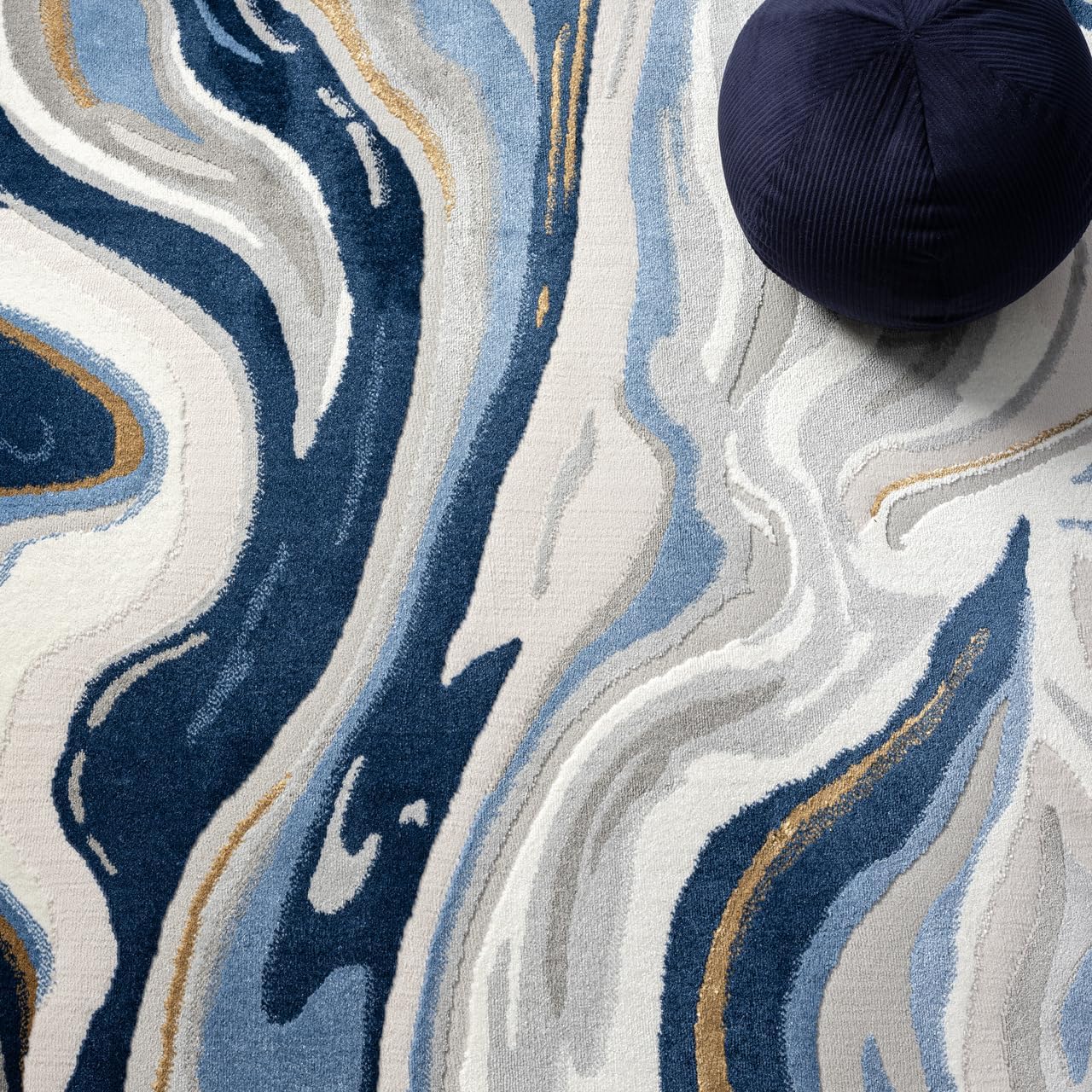 Abani Regal Collection – Alfombra de área, diseño abstracto ondulado azulgris, 5 x 8 pies, fácil de limpiar, duradera para niños y mascotas, no
