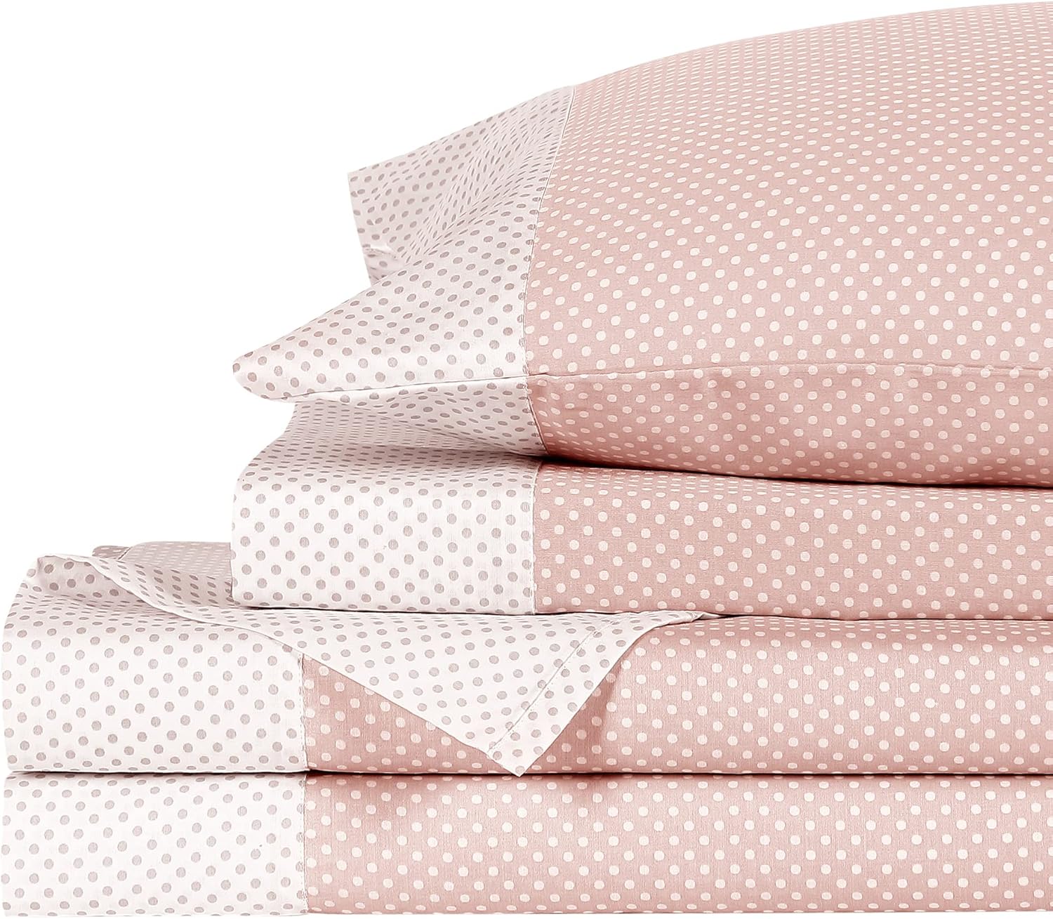 Anne Klein Westhill Dot – Juego de sábanas de satén 100 % algodón, con sábana encimera, sábana bajera, fundas de almohada, tamaño matrimonial, color