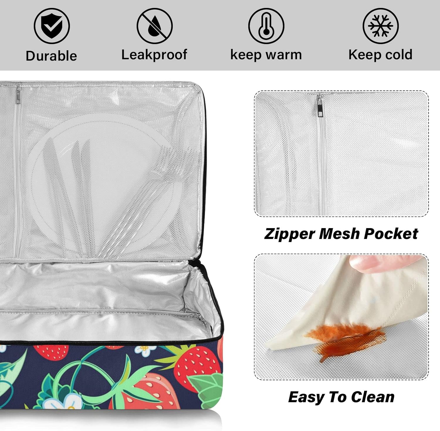 xigua Porta cacerolas aisladas, bolsa transportadora de cazuelas de fresa, portadores de cacerolas para alimentos calientes o fríos, apto para