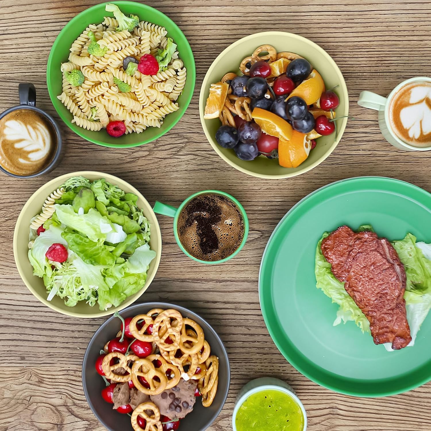shopwithgreen Tazones de plástico para cereales con tapa a prueba de polvo, cuencos reutilizables para cocina, juego de 6, aptos para microondas y