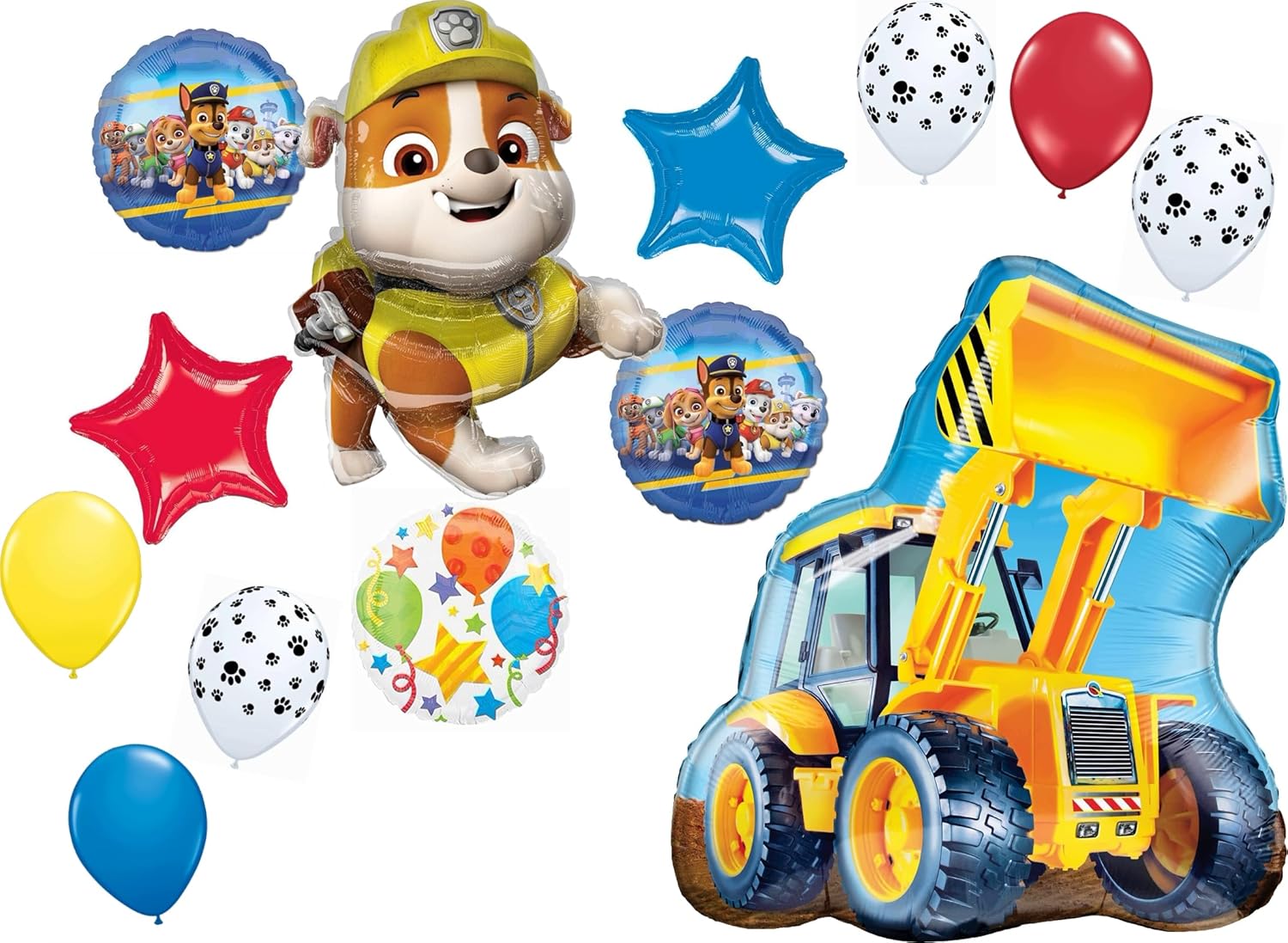 Anagram Paw Pups – Tractor de carga frontal y escombros en patrulla, suministros para fiesta de cumpleaños, decoraciones de ramo de globos