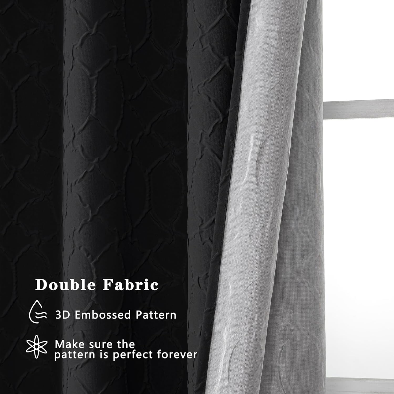Grace – Cortinas negras filtrantes de luz para sala de estar, juego de 2 paneles de 84 pulgadas de largo, cortinas y paneles de tela suave