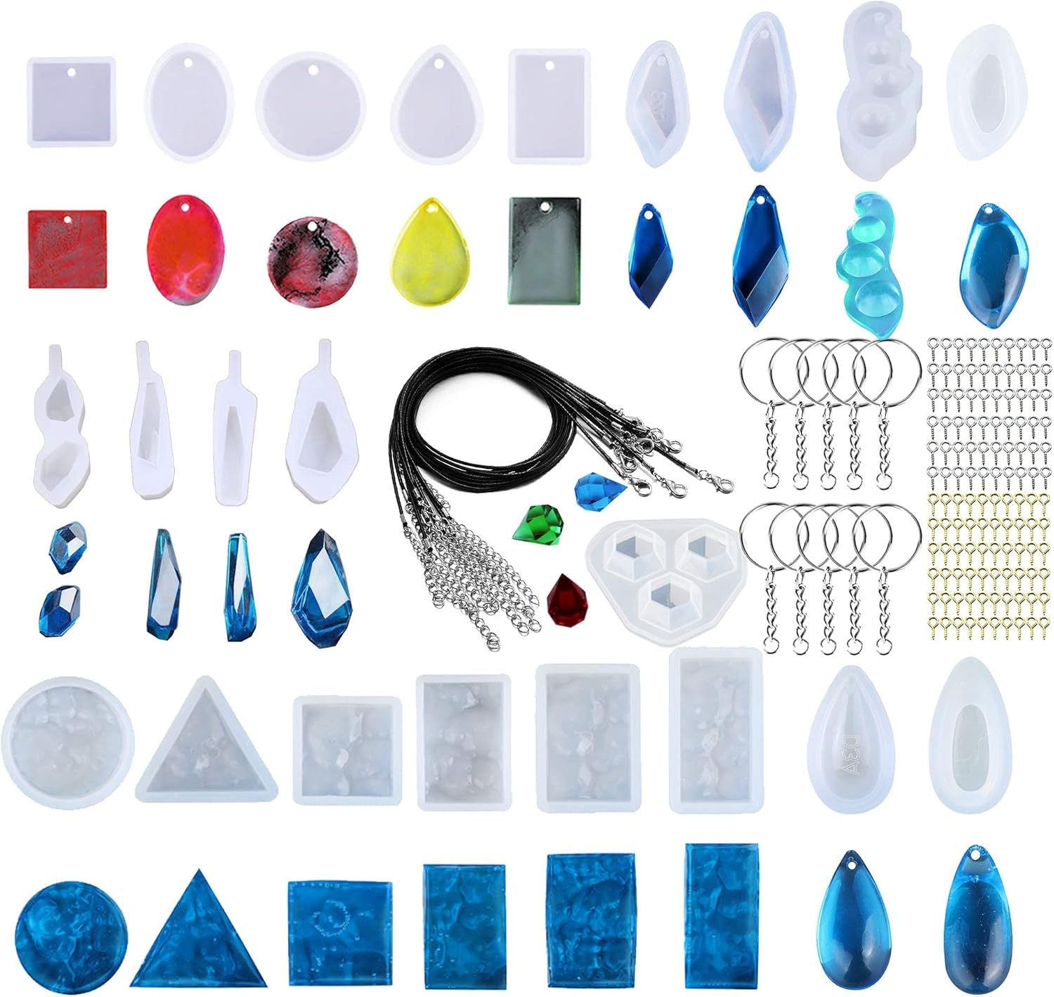 Woohome Juego de 43 moldes de silicona transparentes para joyería, juego de moldes de fundición de ondas de agua, incluye 22 moldes de fundición de