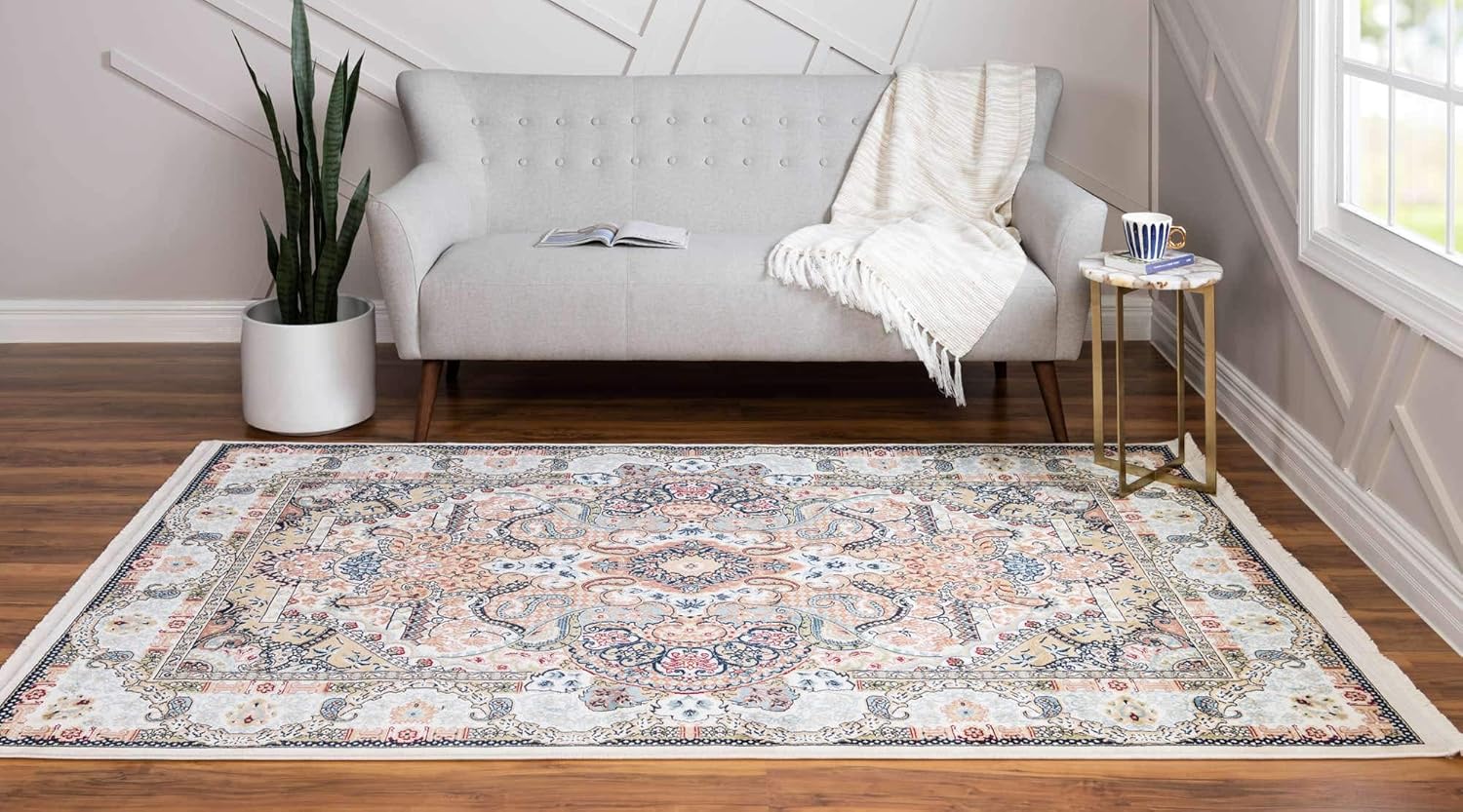 Unique Loom Narenj Collection – Alfombra clásica con diseño texturizado de medallón, 5 x 8 pies, color marfil y azul