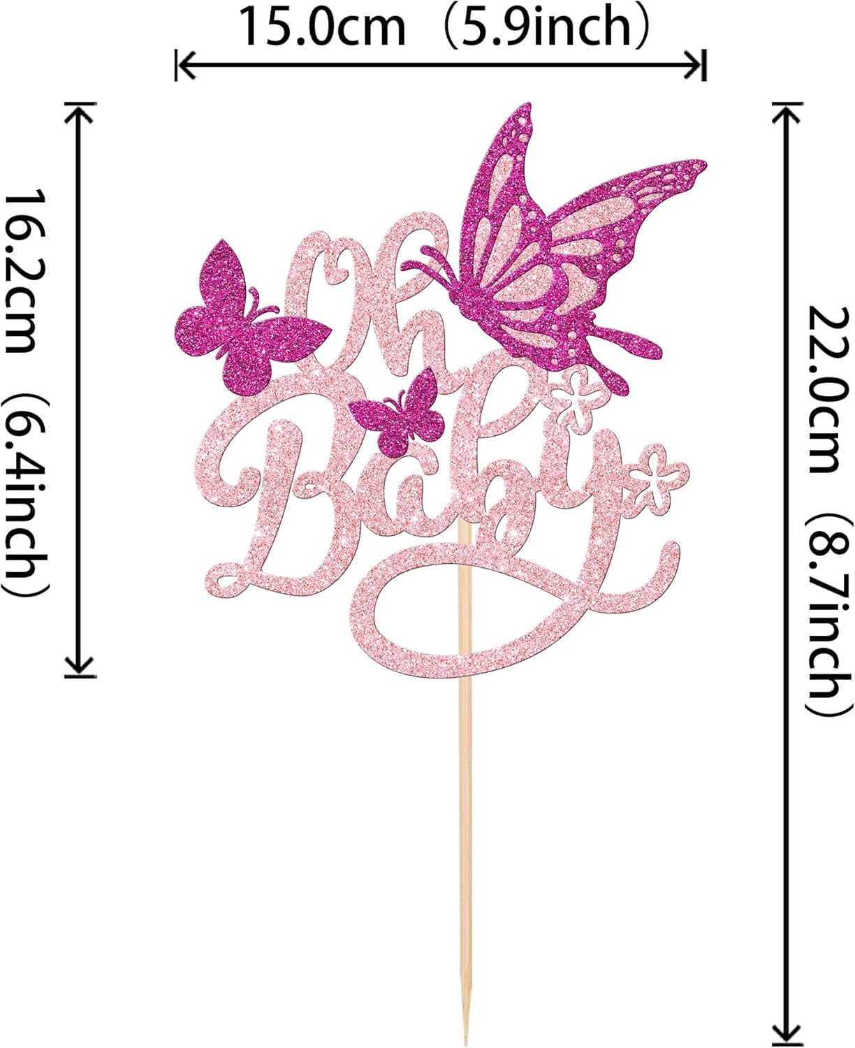 1 pieza de decoración de pastel de mariposa Oh Baby con purpurina para baby shower, mariposa para revelación de género, baby shower, fiesta de