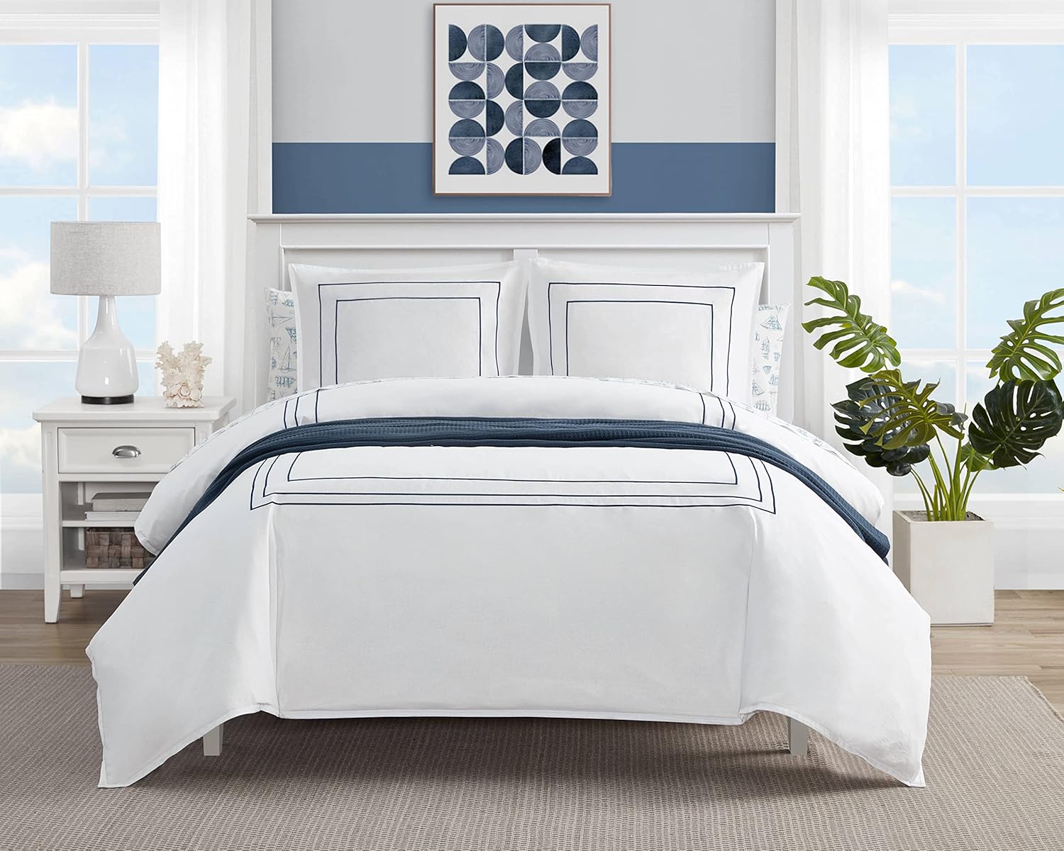 Nautica – Juego de funda de edredón tamaño King, ropa de cama suave con fundas a juego, decoración bordada inspirada en el hotel (azul marino Alden,
