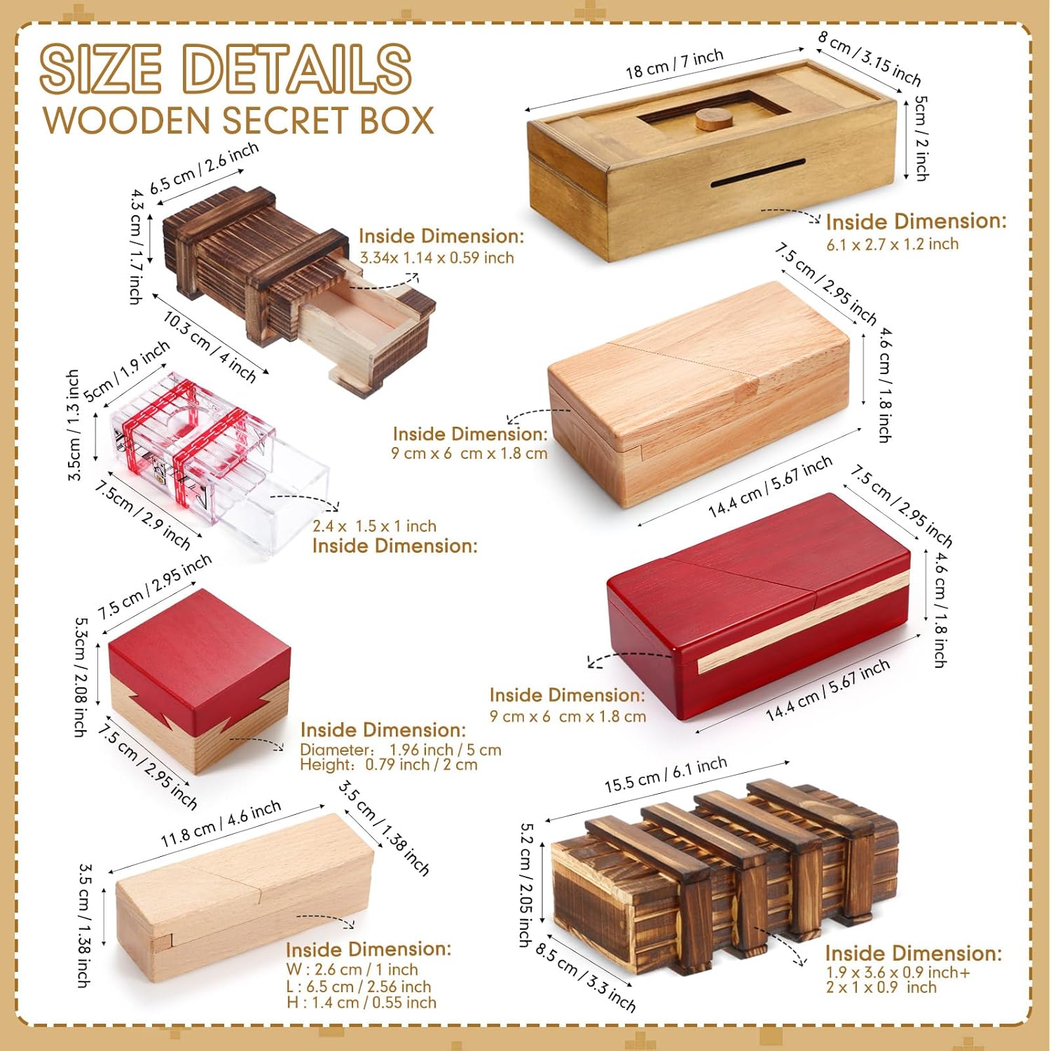 Hanaive Caja de rompecabezas de 8 piezas con compartimento oculto para adultos, caja de rompecabezas 3D para regalo de dinero, caja de rompecabezas