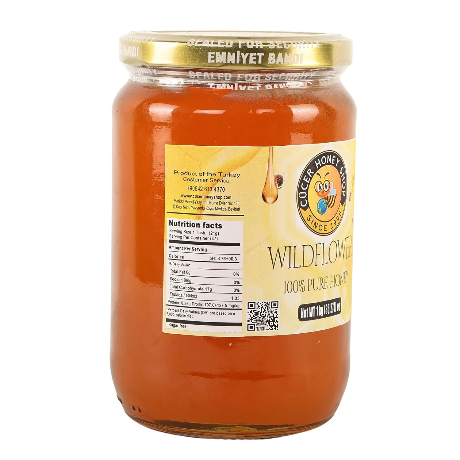 Cucer Honey Shop – Miel turca de flores silvestres 100% pura miel orgánica para aperitivos, tarro de miel natural, 35,274 onzas (2.20)