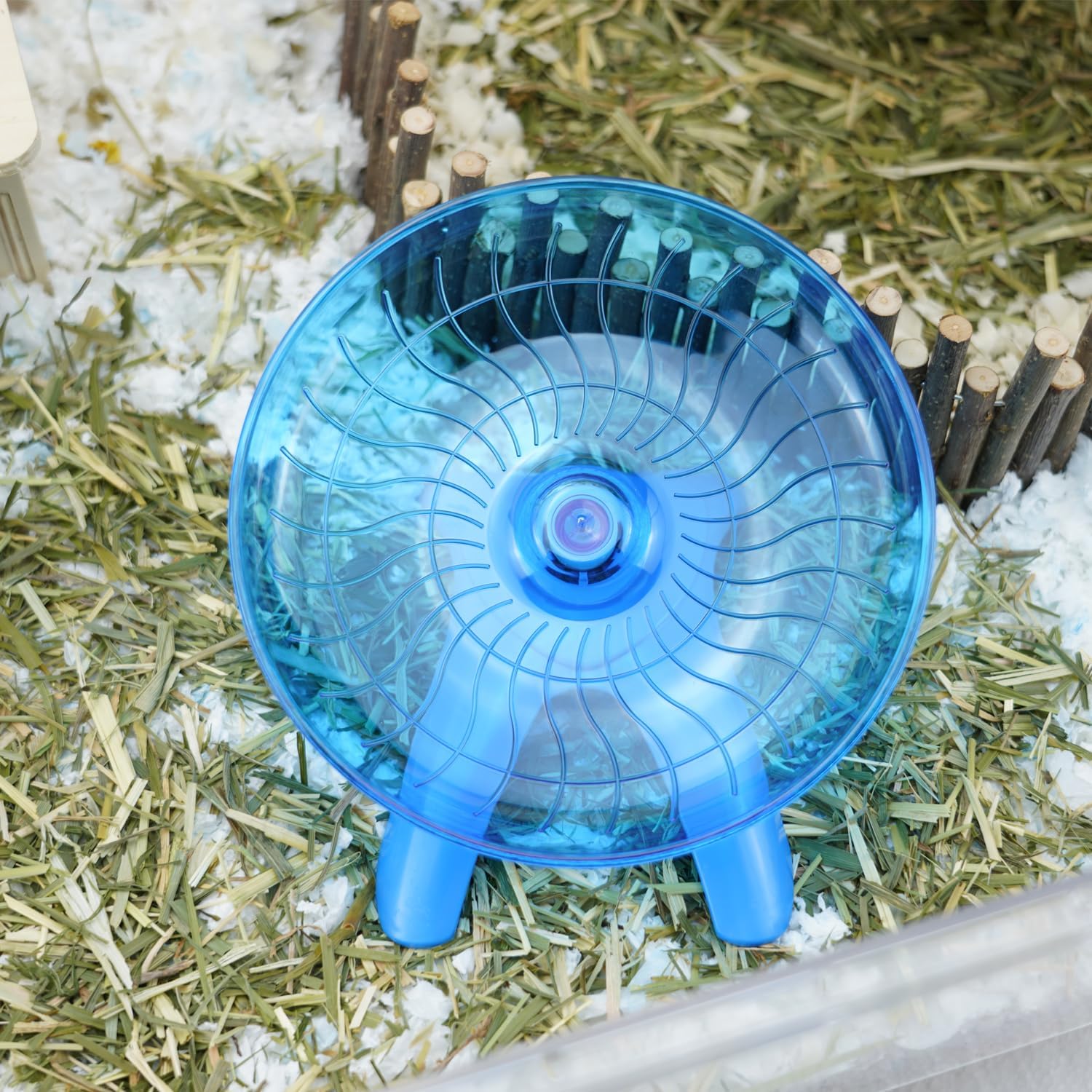 Rueda de hámster silenciosa, rueda de ejercicio para hámster, plato volador para hámsters, jerbos, ratones y otras mascotas pequeñas (azul)