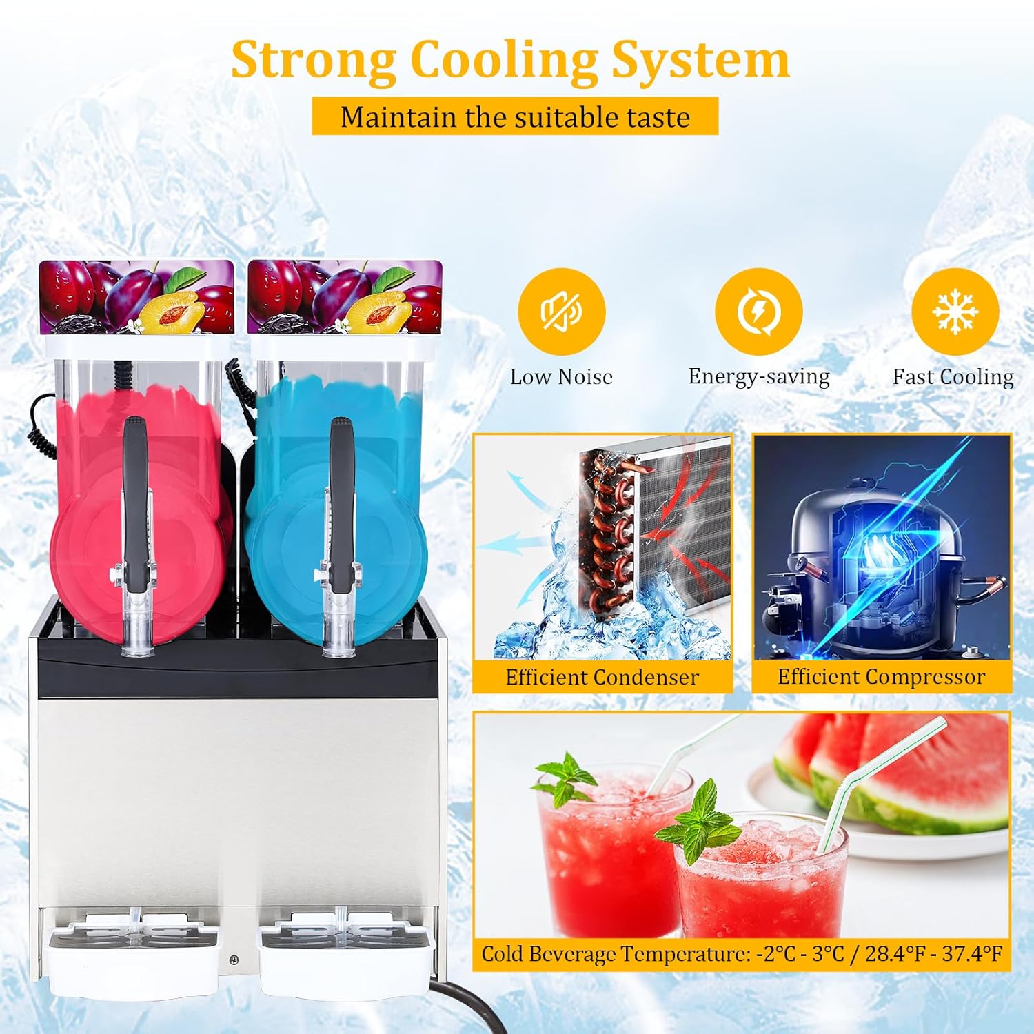 ACONEE Máquina comercial para granizados, 8 galones30L (15L x 2) Tanques Slushie, máquina de bebidas congeladas con preservación de temperatura,