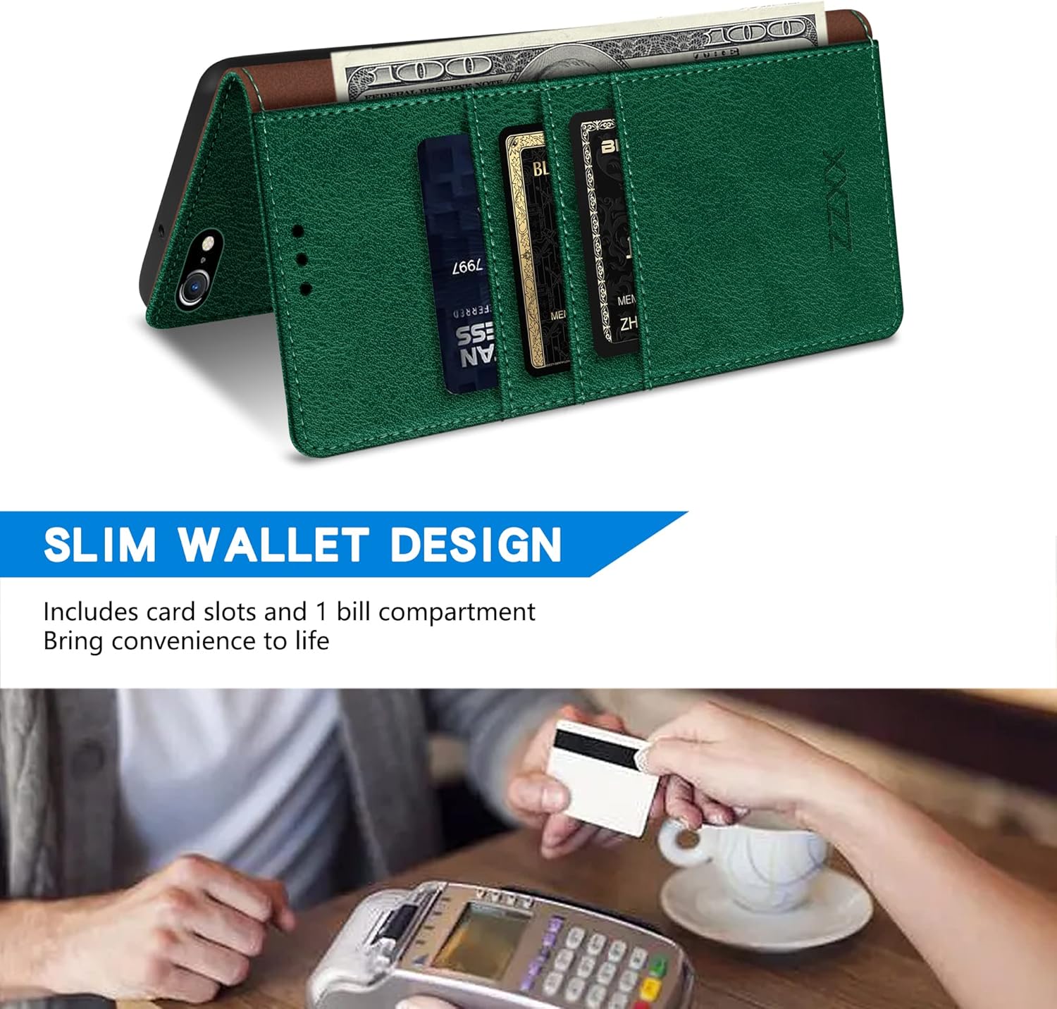 ZZXX Funda tipo cartera para iPhone 7iPhone 8iPhone SE 2022 (2020) con bloqueo RFID, ranura para tarjetas, función atril, cierre magnético, funda
