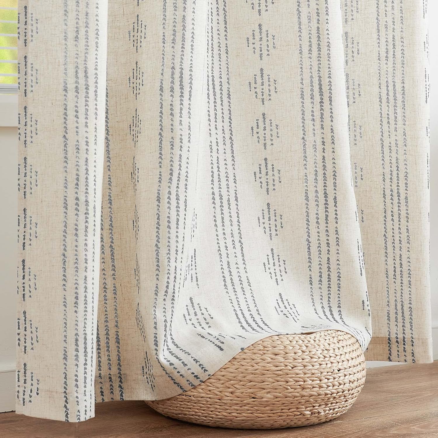 jinchan Cortinas bohemias de lino para sala de estar, 72 pulgadas de largo, cortinas grises de granja de 72 pulgadas de largo, 2 paneles con patrón