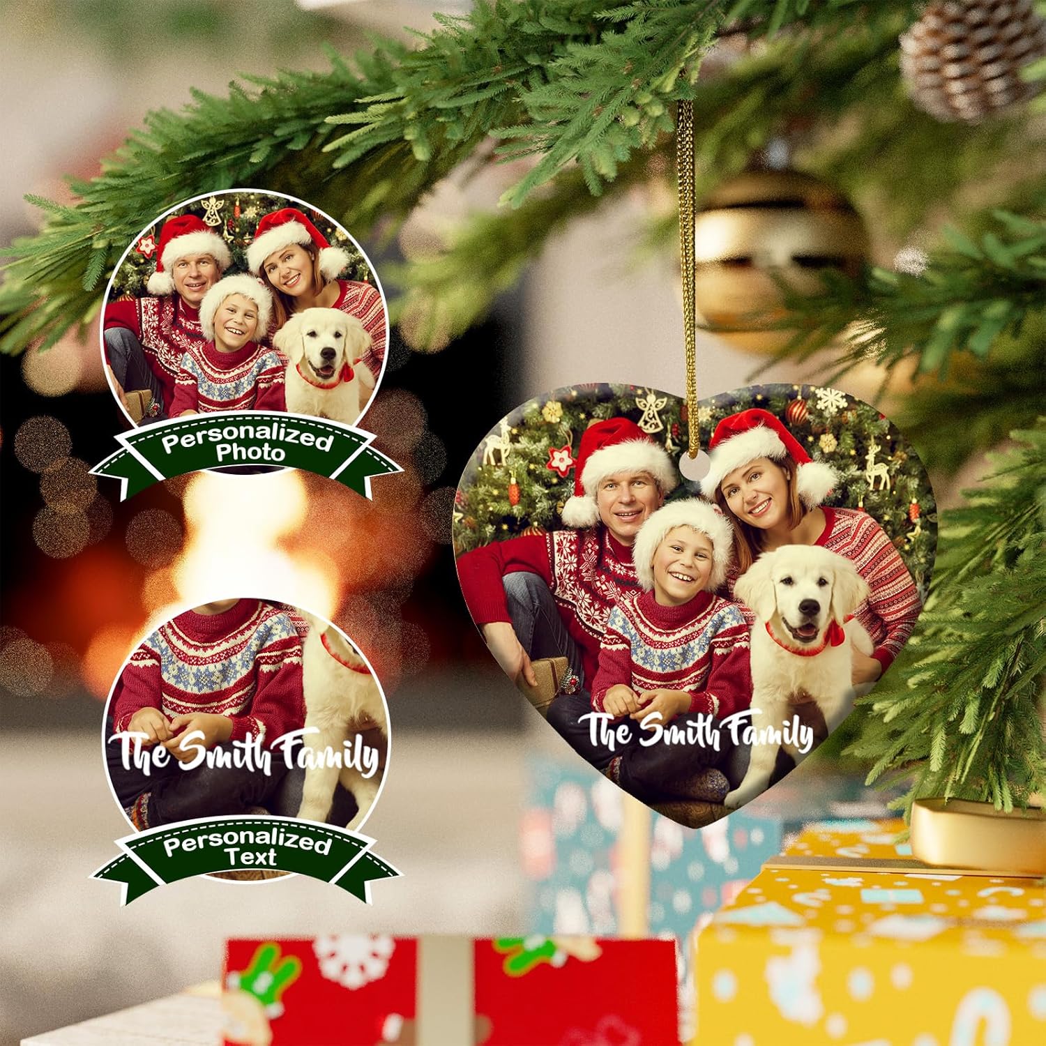Adornos de Navidad personalizados 2023  Adorno de Navidad familiar personalizado, adornos de cerámica con texto fotográfico para árbol de Navidad,