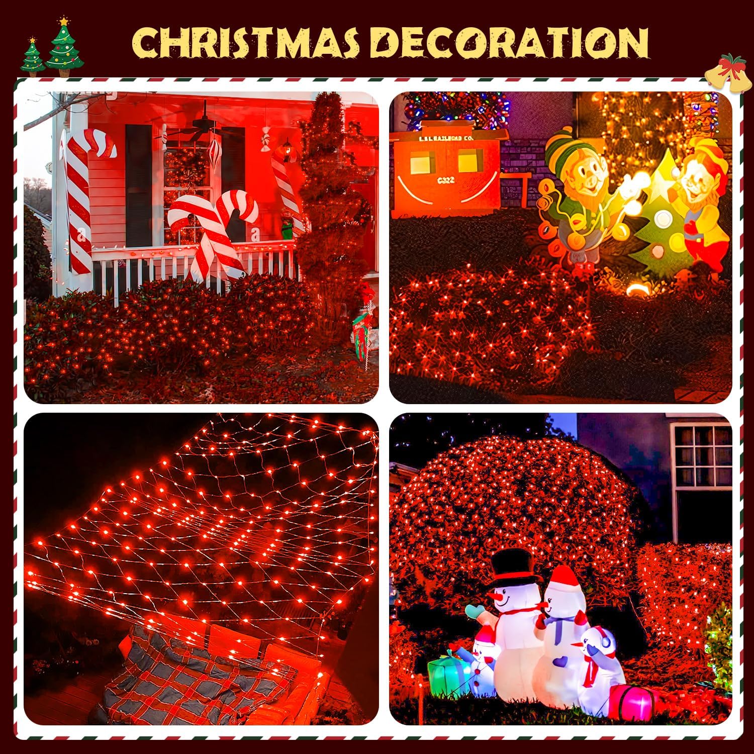 JMEXSUSS 200 luces LED rojas de red de Navidad, 9.8 pies x 6.6 pies, luces de arbusto de Navidad conectables con control remoto, 8 modos de enchufe,