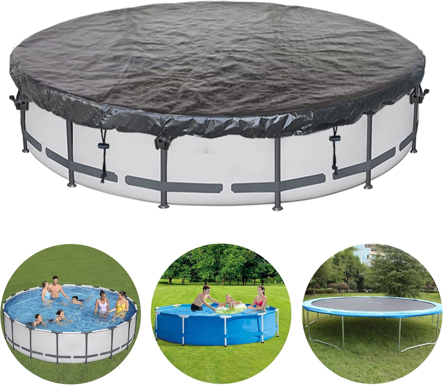 SIHAIAN Cubierta de piscina redonda de invierno de 12 pies, cubierta solar para piscinas sobre el suelo, cubierta redonda para piscina, cubierta de