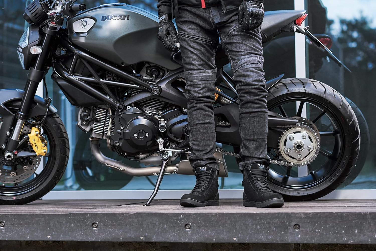 SHIMA SX-2 EVO – Zapatos de motocicleta para hombre, transpirables, de cuero reforzado, zapatos para la calle con soporte para el tobillo, suela