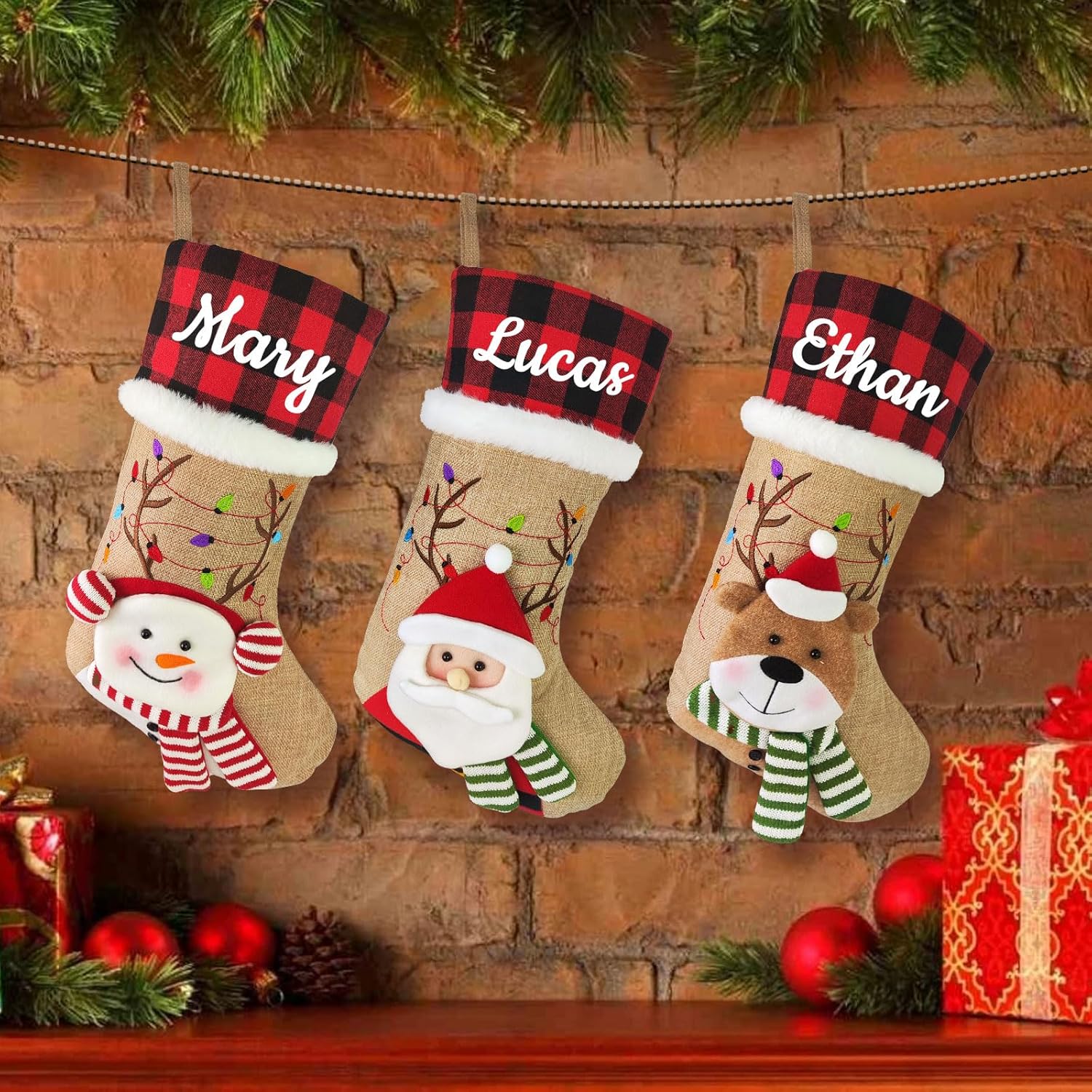 Calcetín de Navidad personalizado con nombre, medias de Navidad personalizadas, regalos de decoración de Navidad personalizados para familiares y