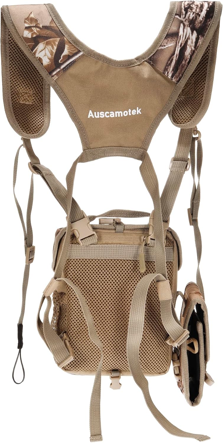 Auscamotek Arnés de binoculares con funda de telémetro para caza y observación de aves, paquete de correas de camuflaje y bolsa de telémetro