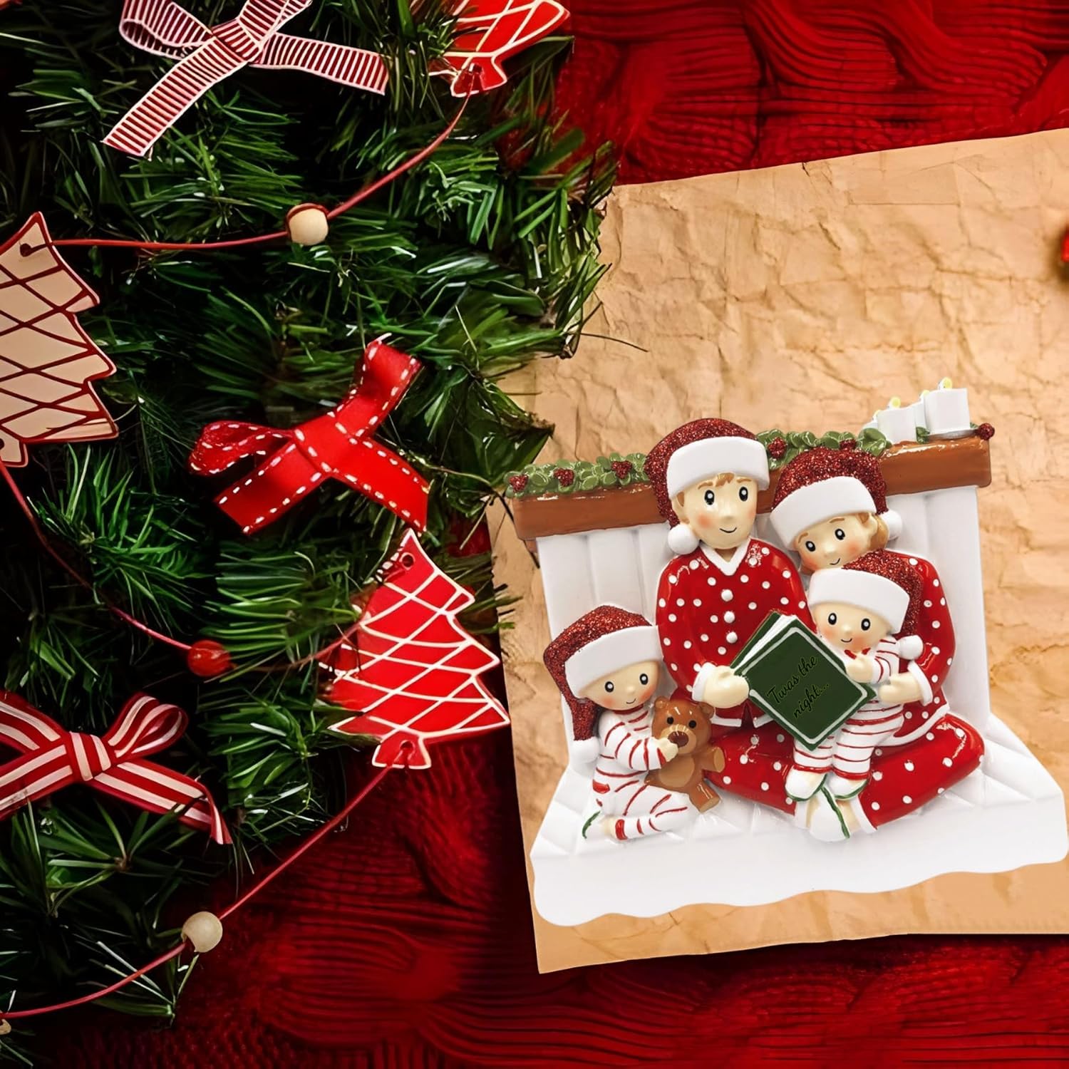 Adorno de Navidad, adorno familiar personalizado 2023, para leer el nombre en la cama, pijama, decoraciones familiares, colgante colgante de árbol