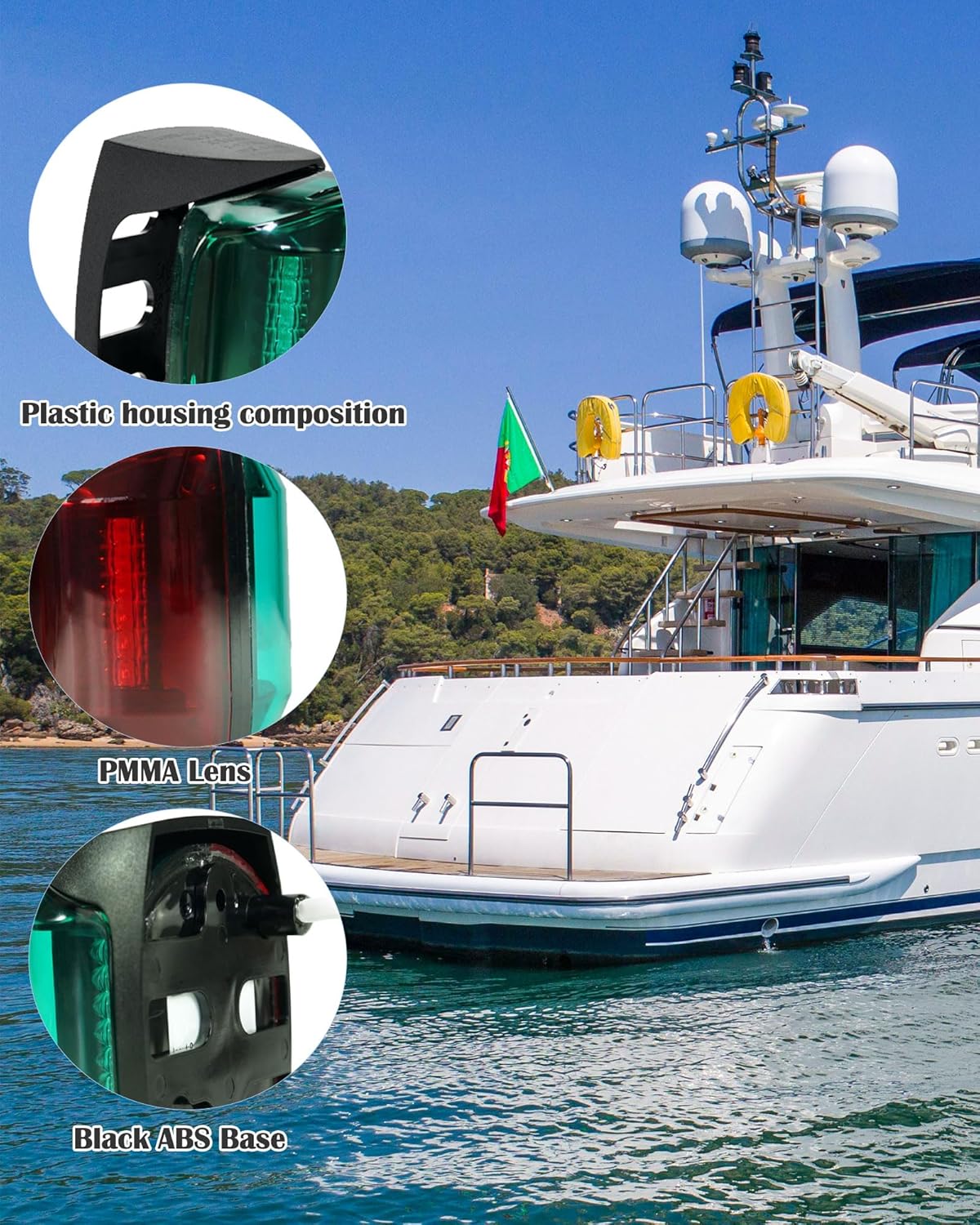 Marine Boat Navigation Lights – 2NM 12V Red Port Green Starboard Light Stern 3 NM Bi-Color Lights – Operates at IP55 IP67 – Water Resistant Lamp