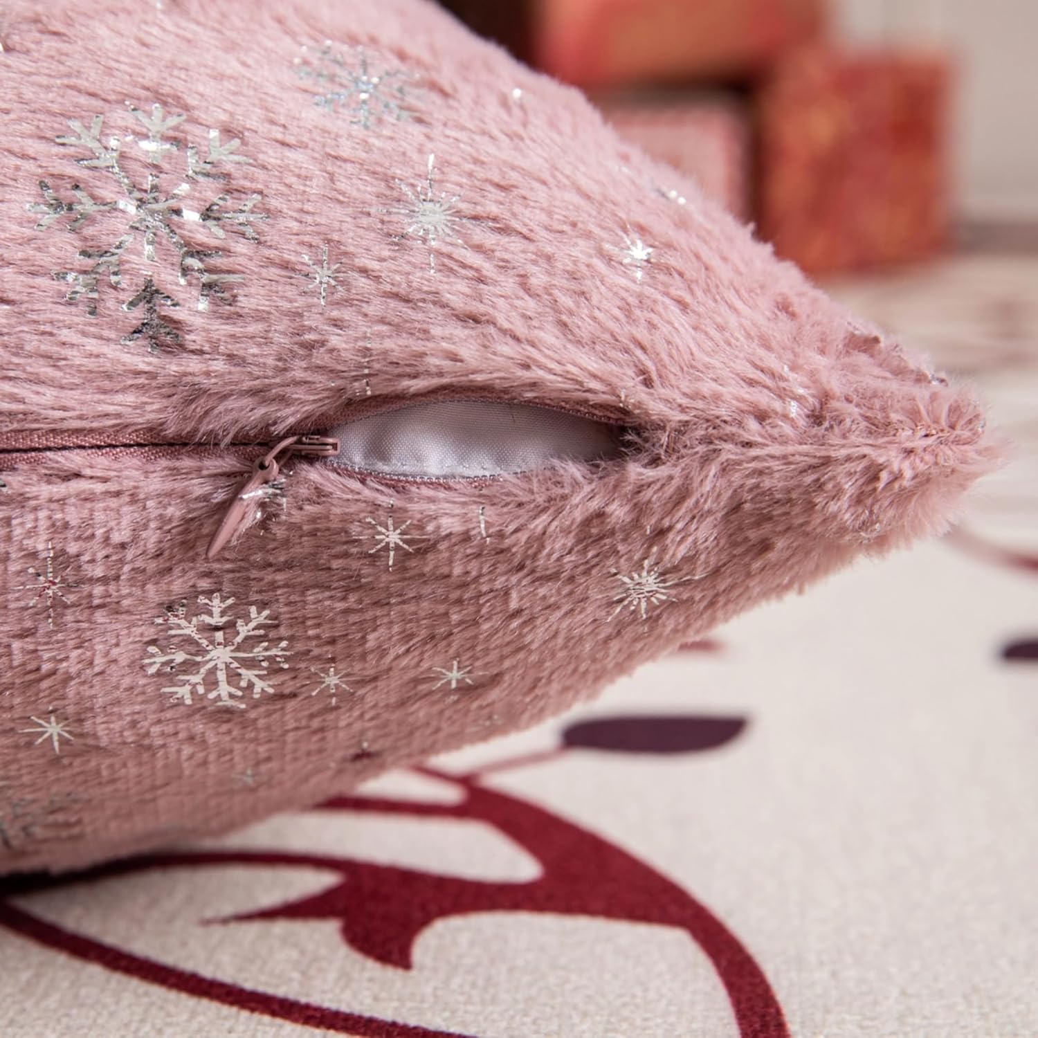 AQOTHES Fundas de almohada decorativas de piel sintética suave con purpurina de copo de nieve para decoración de Navidad, hogar, cama, habitación,