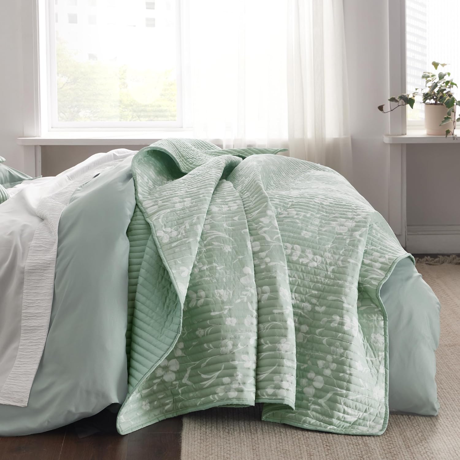 Bedsure – Juego de colcha floral, ropa de cama botánica reversible, 3 piezas, ligera, microfibra suave, con 2 fundas de almohada, para todas las