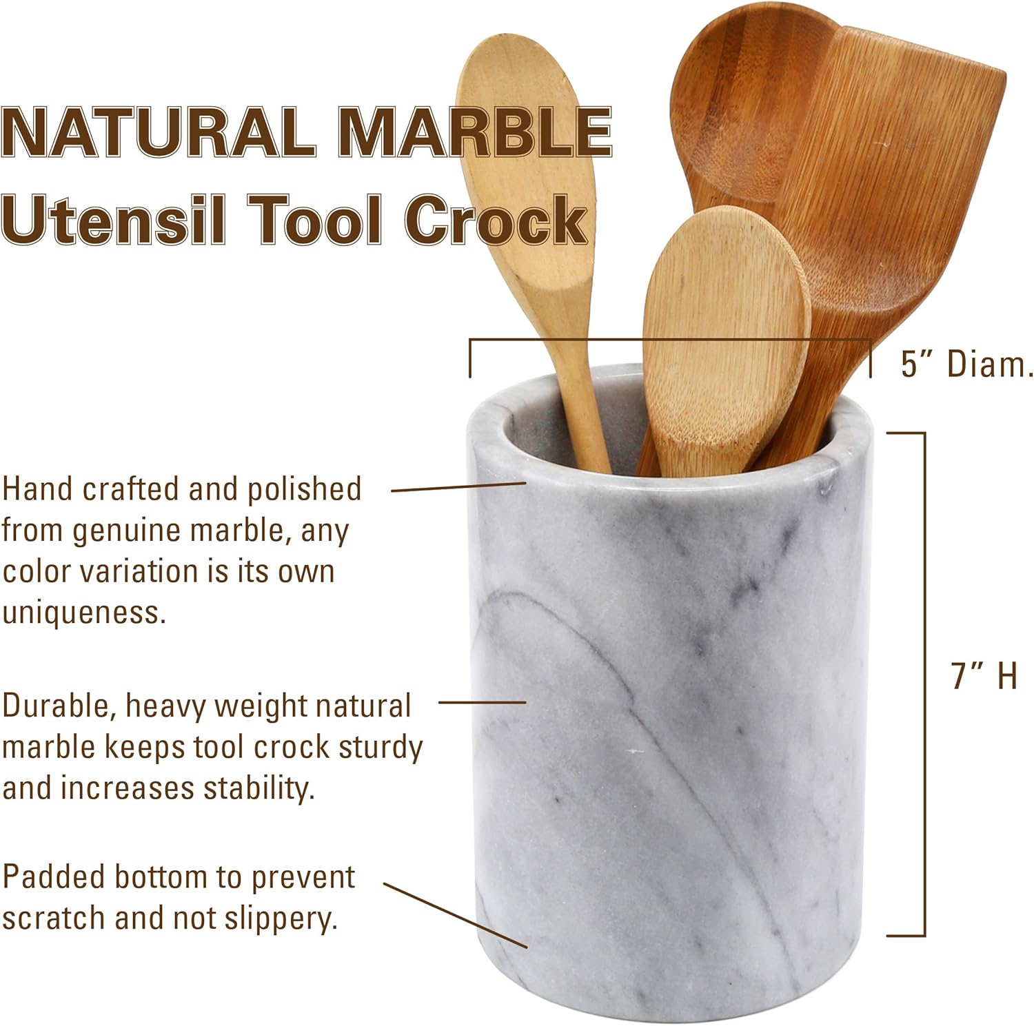 Creative Home Soporte multifuncional de mármol natural para utensilios de cocina, organizador de encimera de cocina, enfriador de vino, 5 pulgadas