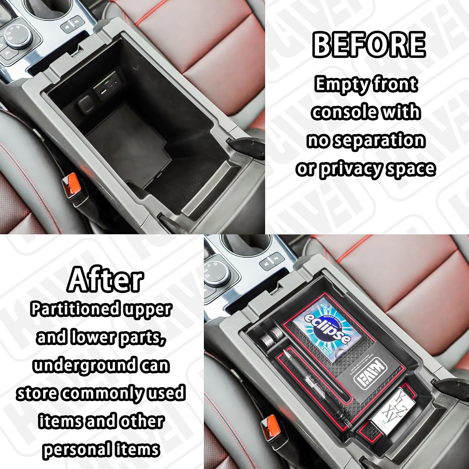 Organizador de consola central compatible con accesorios Chevy Blazer 2024 2023 2022 2021 2020 2019, caja de almacenamiento de reposabrazos de