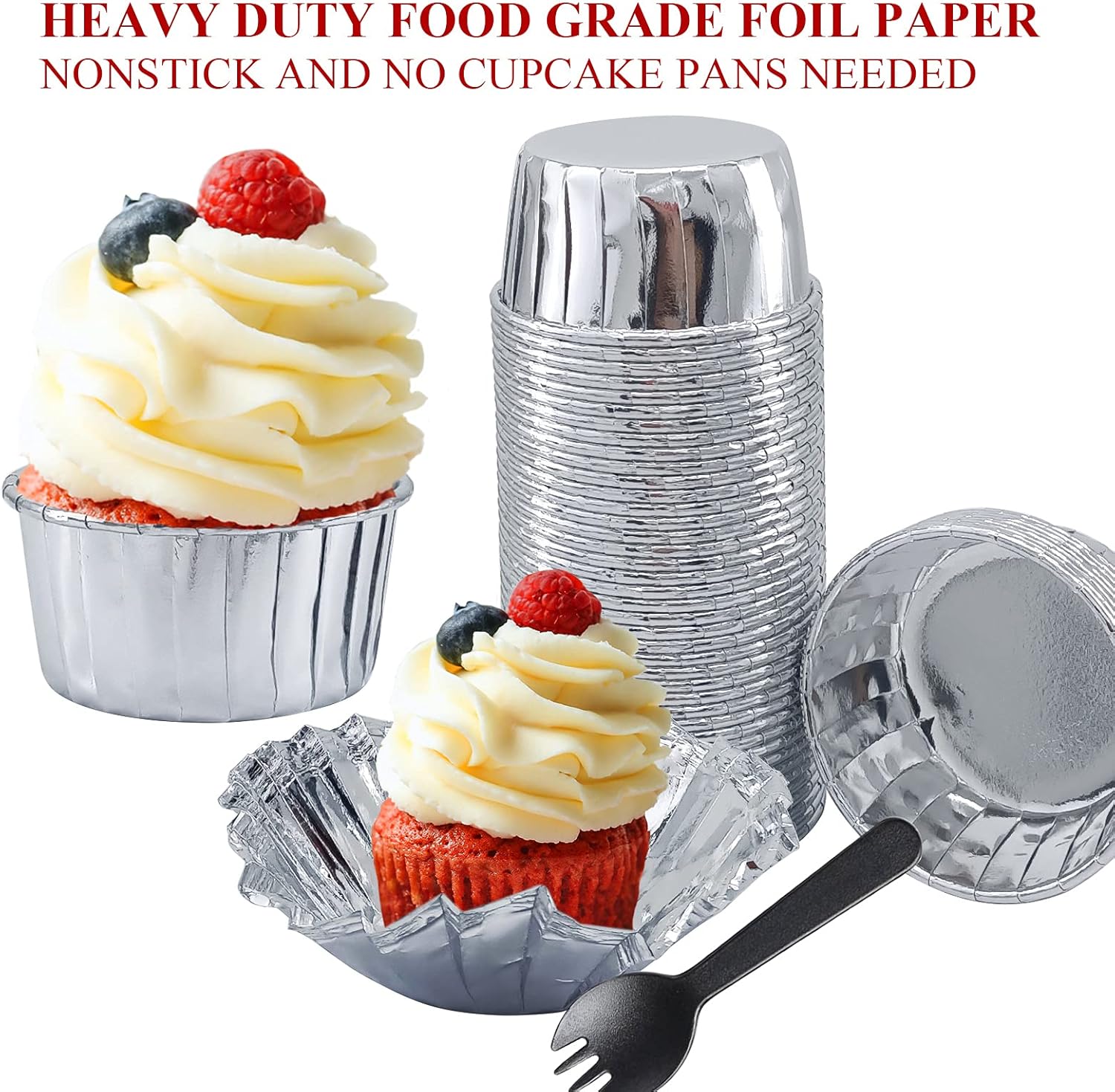 LNYZQUS – Paquete de 50 forros de papel de aluminio para cupcakes con tapas de cúpula, tazas grandes para magdalenas de 5.5 onzas, moldes