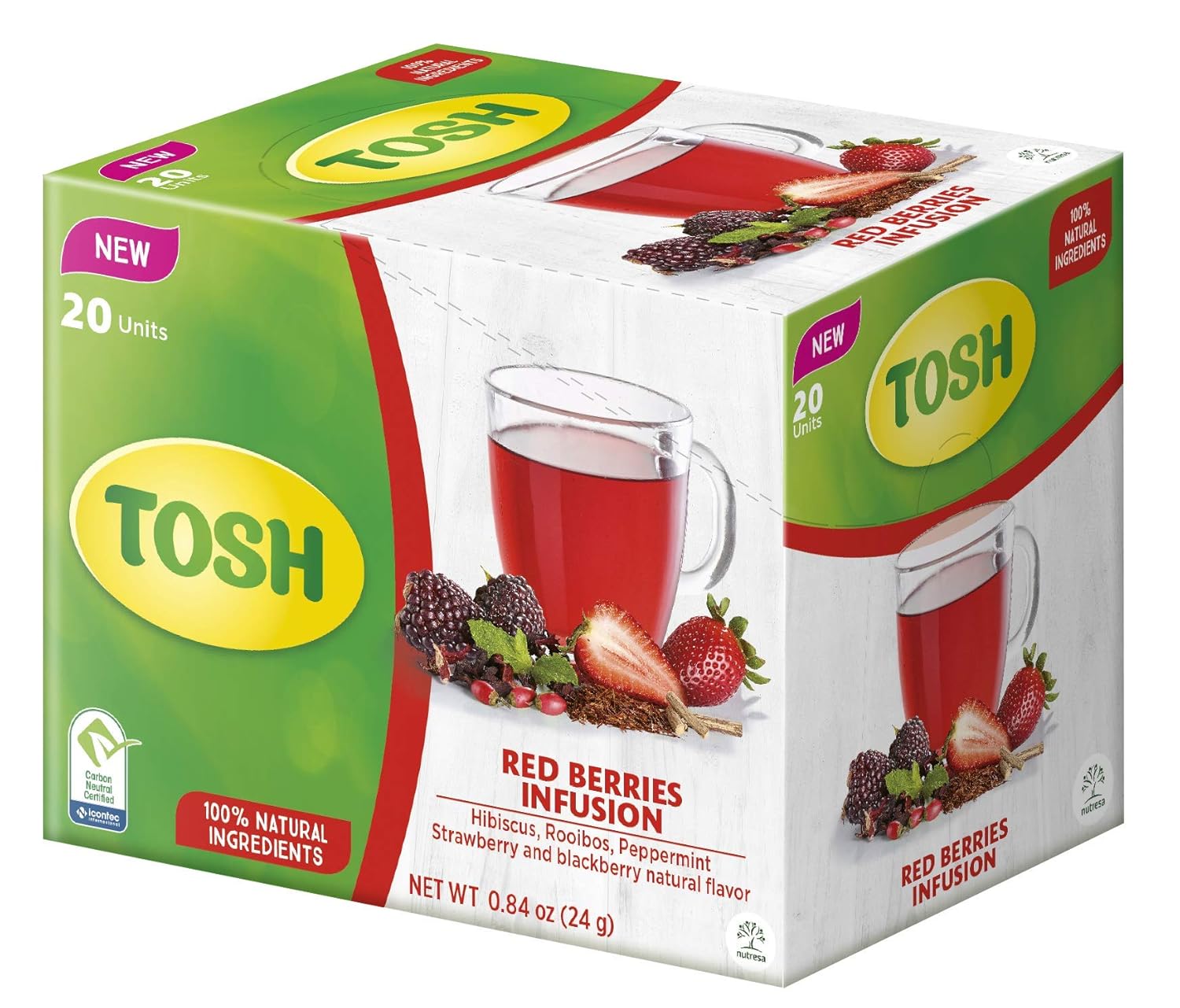 Tosh Infusión de bayas rojas de 0.84 onzas  Caja con 20 bolsas de té  Ingredientes naturales  (Paquete de 1)