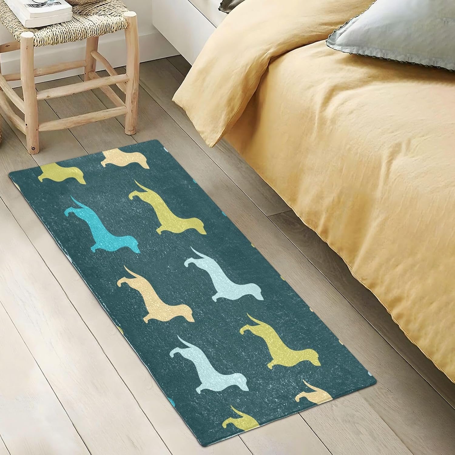 Joisal Tapete de baño absorbente verde con patrón de perro, cómodo tapete antideslizante, tapete de baño suave y duradero, 39 x 20 pulgadas