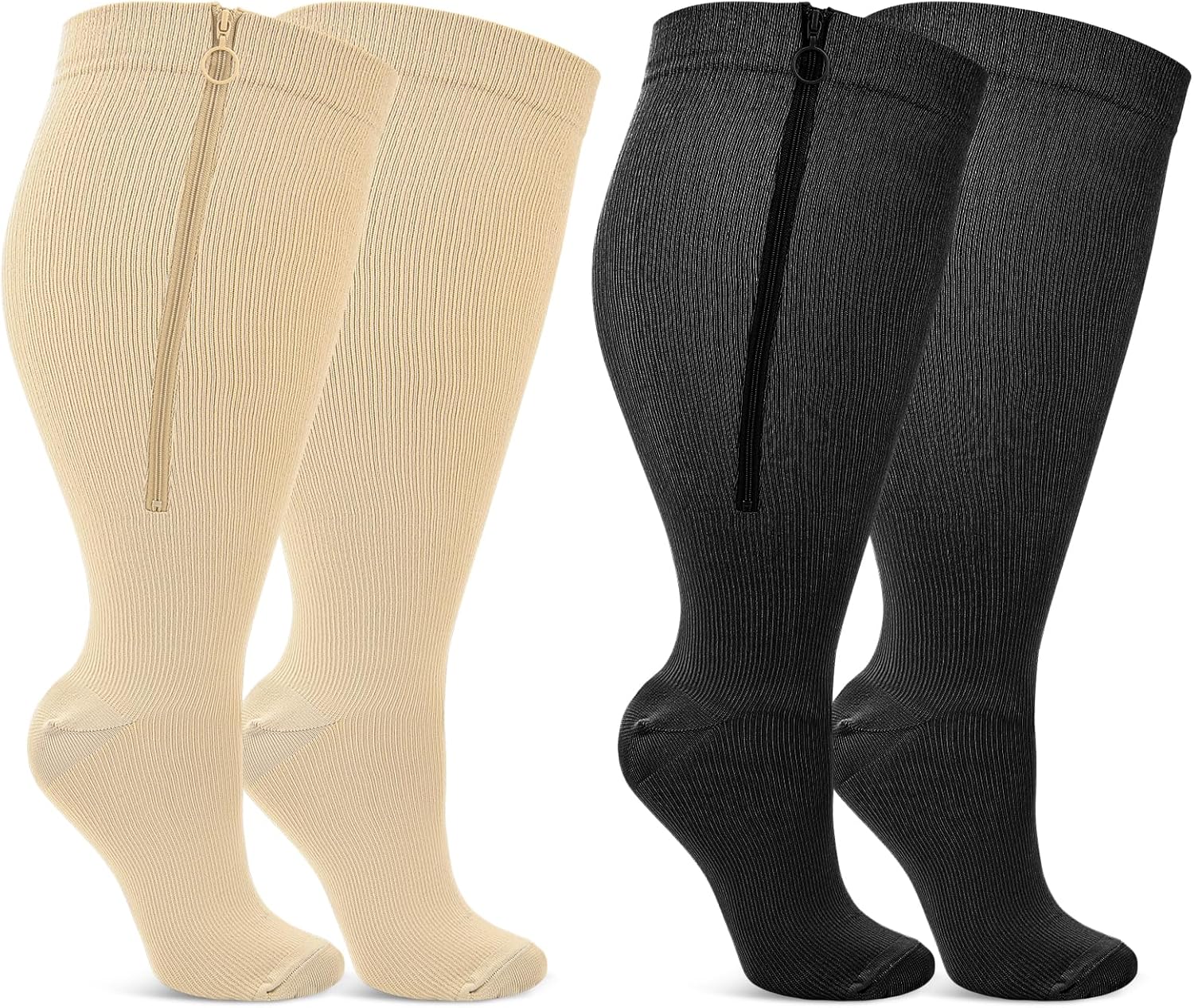 Calcetines de compresión patentados con cremallera para mujer, pantorrilla ancha, talla grande, 2 pares de medias de dominio de 20  30 mmHg para