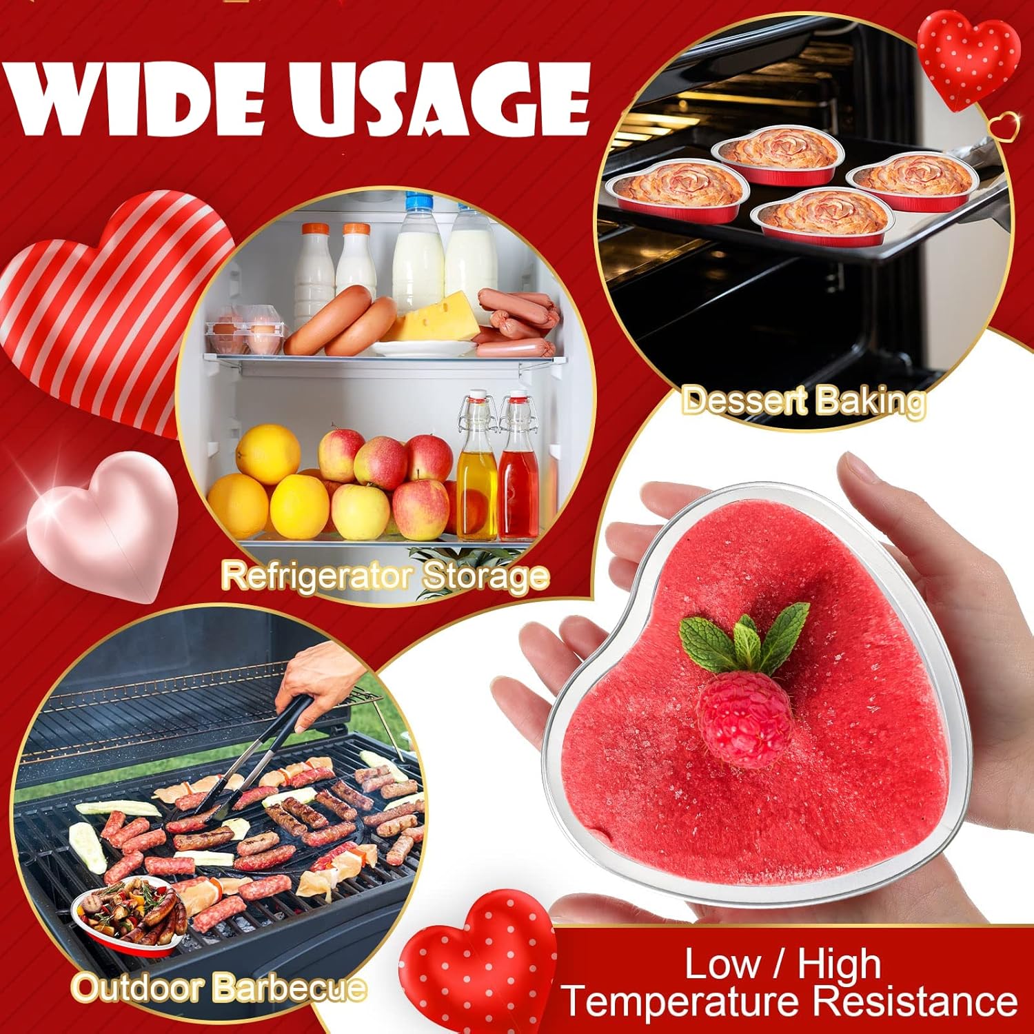 AXZTYYLA – Paquete de 50 moldes para pasteles en forma de corazón, de papel de aluminio, de 3.4 onzas, con tapas y cucharas, forros desechables para