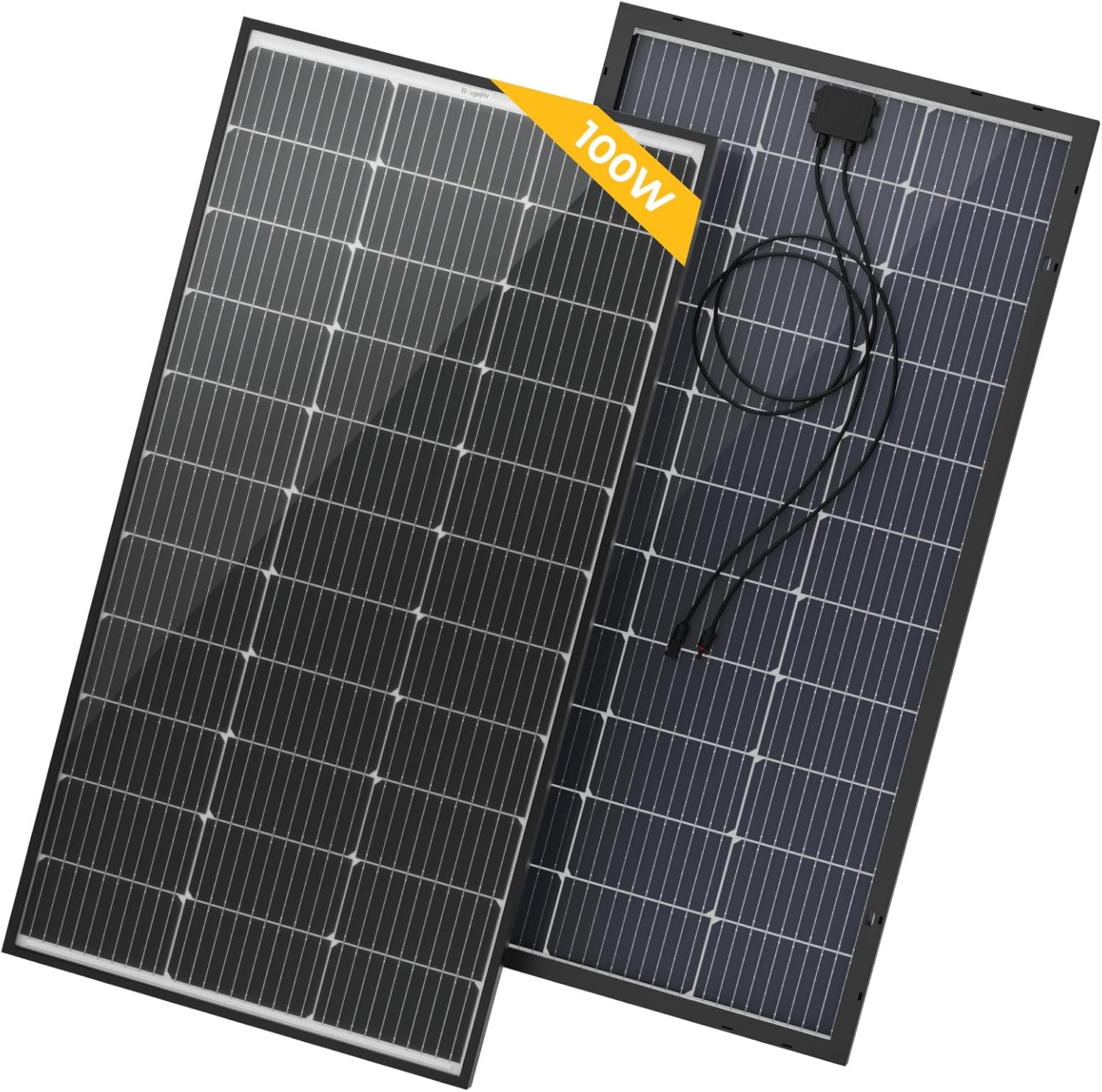 BougeRV Bifacial – Panel solar mono de celda 9BB de 100 vatios, 23% módulo monocristalino de alta eficiencia, funciona con cargador de 12 voltios