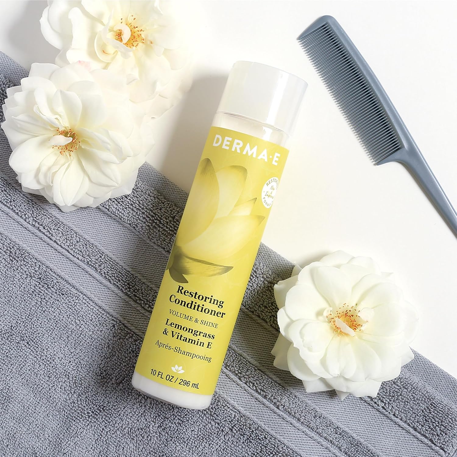 DERMA-E Acondicionador restaurador para volumen y brillo  Acondicionador voluminizador sin sulfato con citronela y vitamina E  Acondicionador