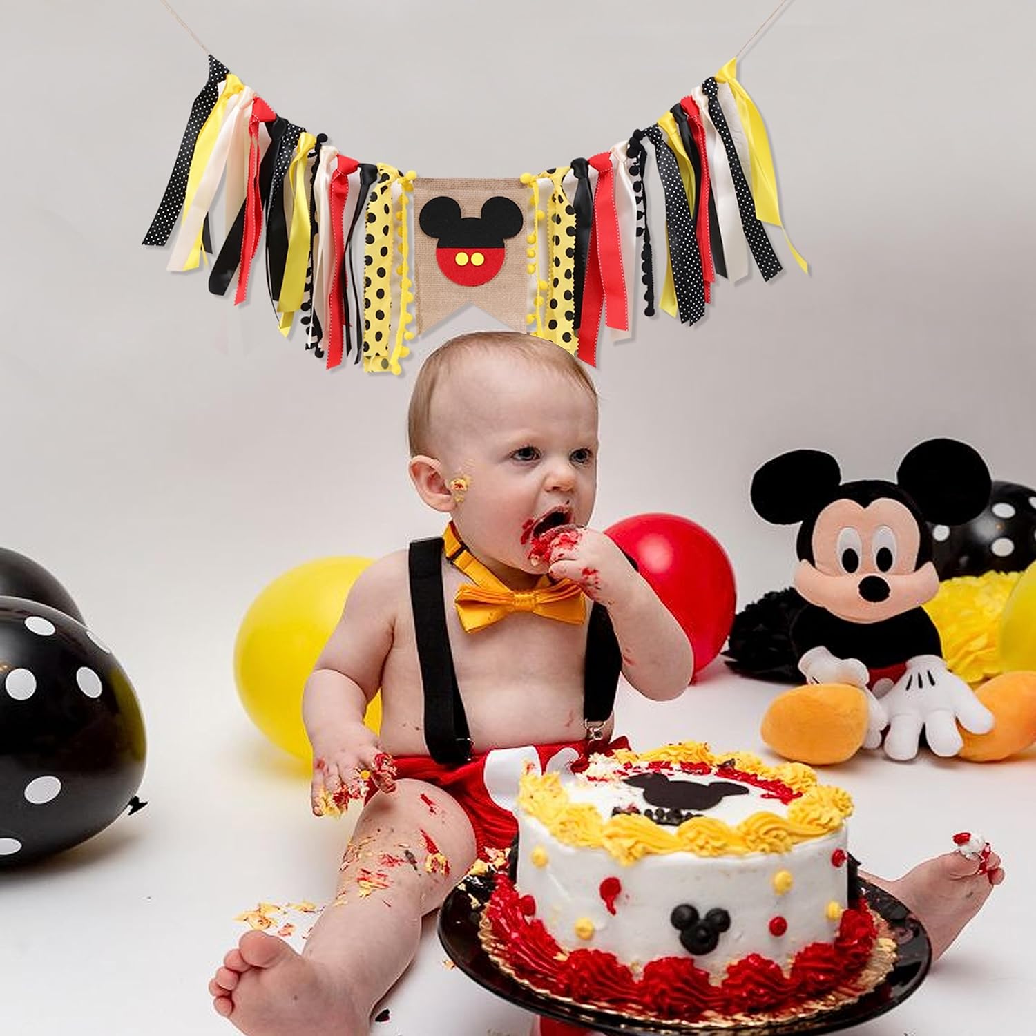 Cartel para silla alta de Mickey Mouse, decoración de cumpleaños de Mickey Mouse, silla alta de primer cumpleaños, cartel de silla alta de Mickey