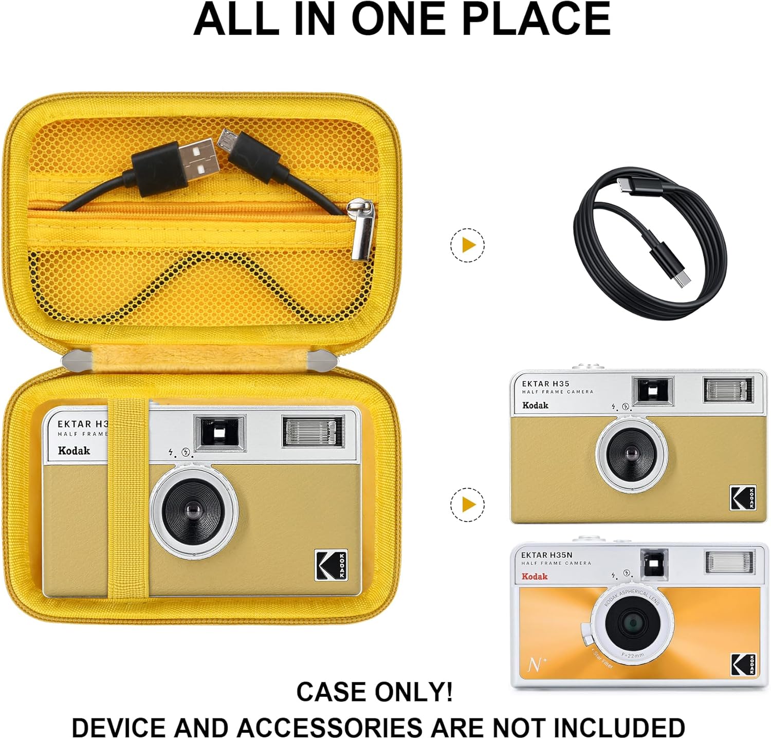 Supmay Estuche rígido de transporte para KODAK EKTAR H35H35N cámara de película de medio marco, funda protectora de viaje con bolsillo de malla con
