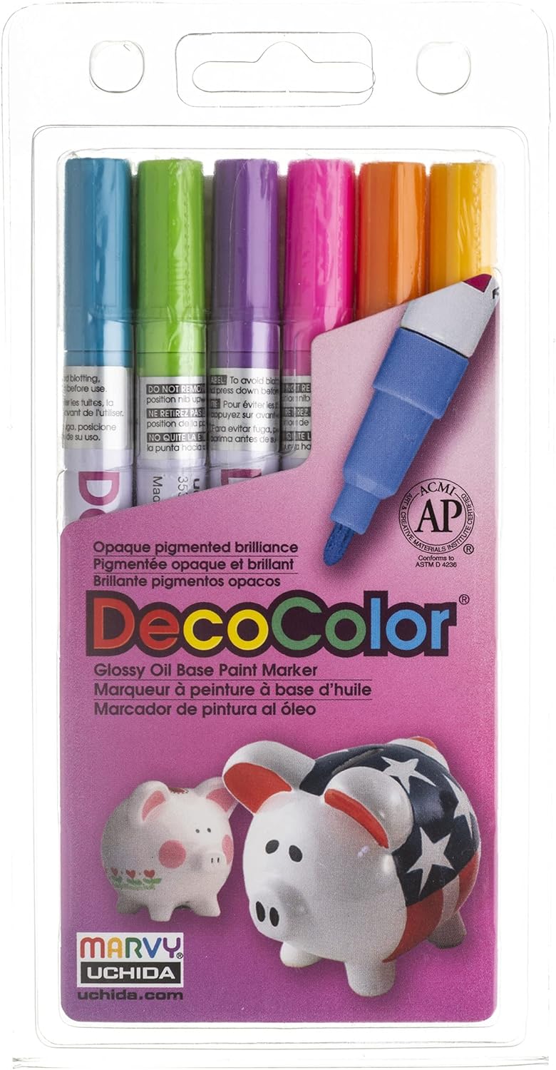 Uchida 200-6C – Juego de marcadores de pintura de punta fina Decocolor de 6 piezas