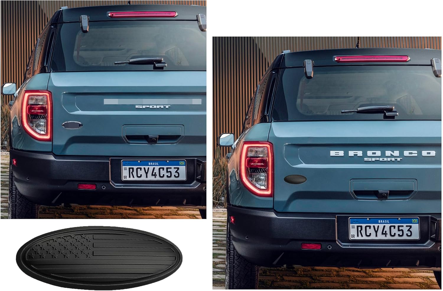 Emblema de Bronco de 5 pulgadas para portón trasero ovalado negro americano para Ford Bronco 2021-2023 (negro mate)