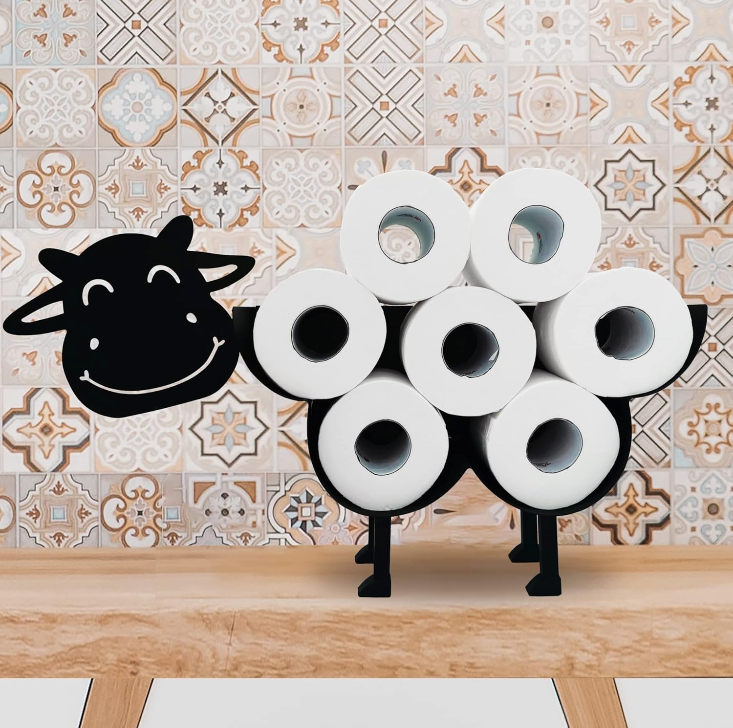 Portarrollos de papel higiénico de vacas negras, divertido soporte de animales de vacas y soportes de papel montados en la pared, almacenamiento