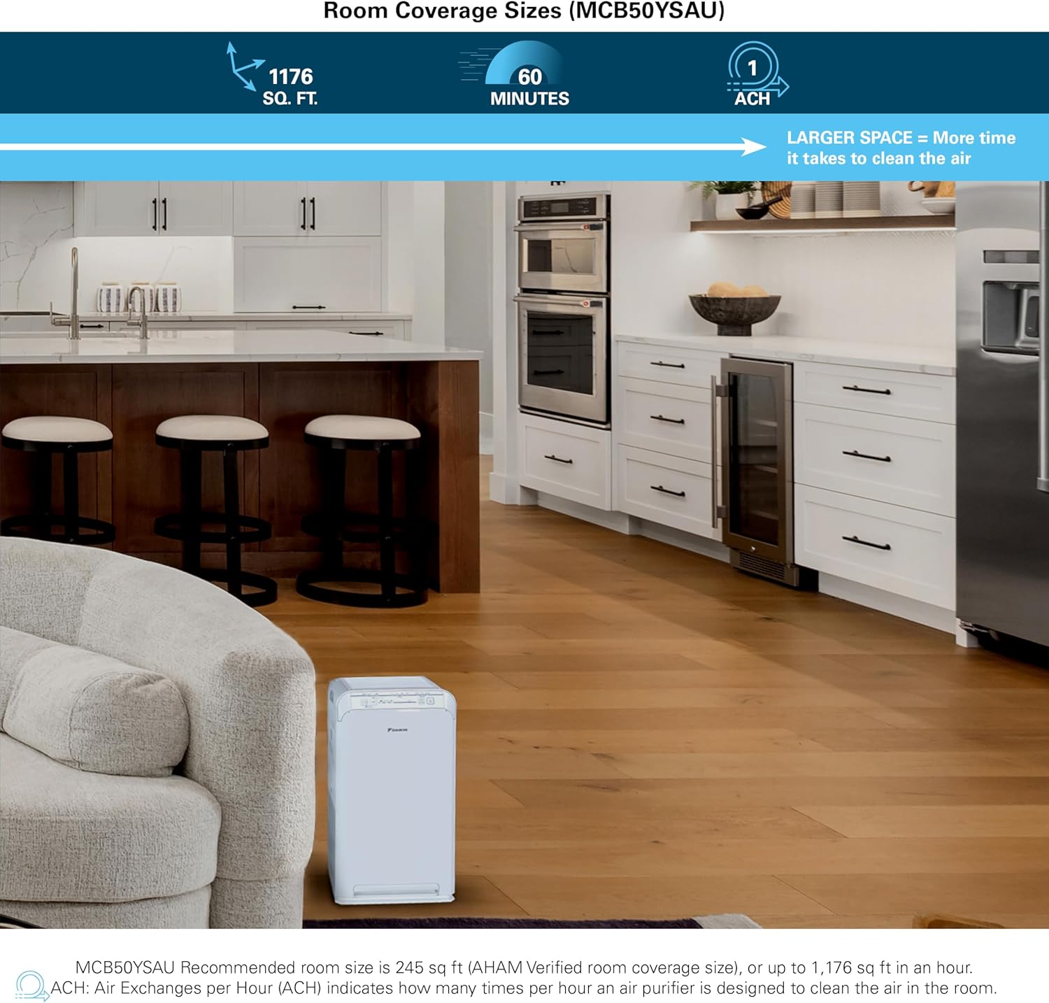 DAIKIN Purificador de aire de habitación, purificador de aire HEPA, purificador de aire con filtro HEPA, filtro de carbón activado, prefiltro y luz