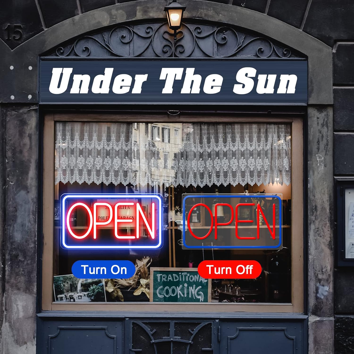 Letrero abierto de neón LED de 16.5 x 9 pulgadas para ventana de negocios, alimentado por USB con interruptor, 5 tipos de ajuste de brillo para