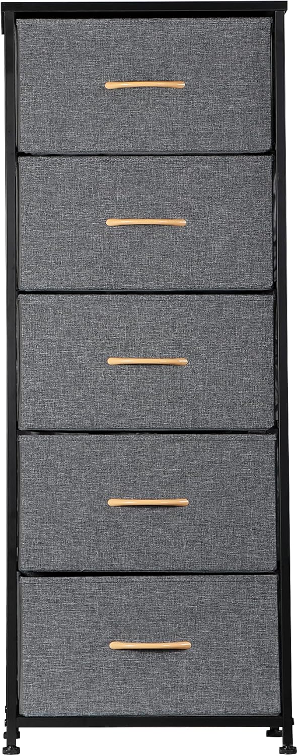 SUPER DEAL Cómoda de tela para dormitorio de 46 pulgadas de alto, cómoda de almacenamiento vertical con 5 cajones de almacenamiento, parte superior