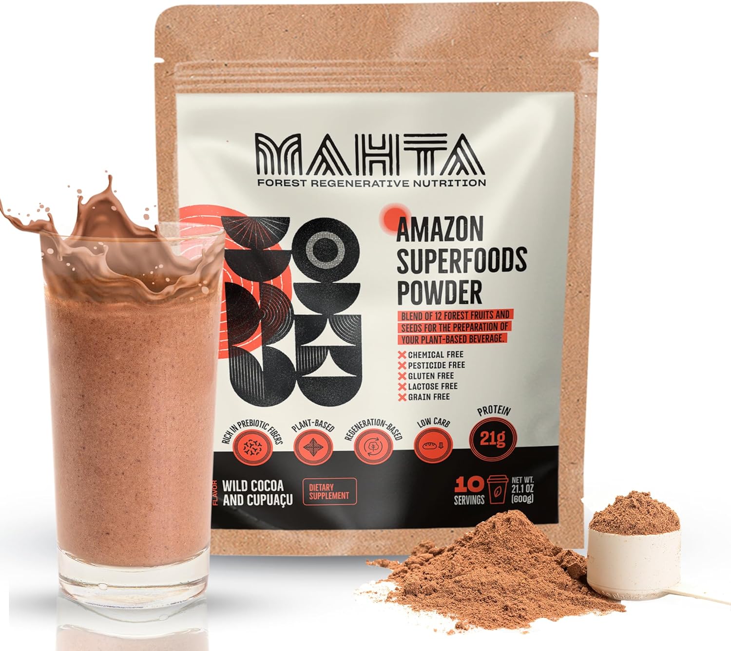 Reemplazo de comida vegana  12 superalimentos amazónicos, fibra y proteína en polvo completo a base de plantas  Bajo en carbohidratos, sin OMG, sin