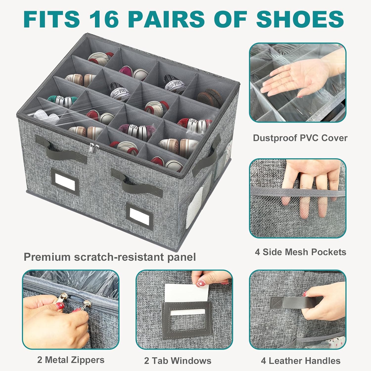 VERONLY Caja organizadora de zapatos grande para armario, contenedores de almacenamiento ajustables para zapatos, contenedores plegables para