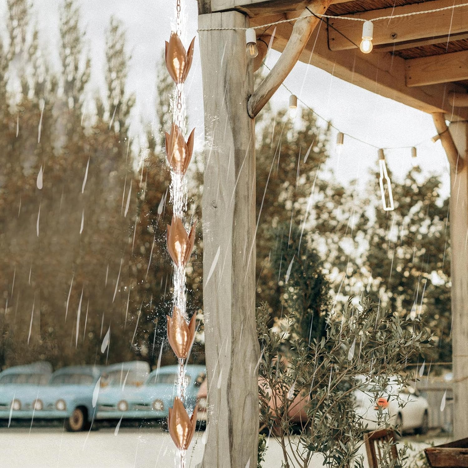 TZSSP Cadenas de lluvia decorativas con 12 tazas, cadena de lluvia para el hogar, jardín, patio, decoración al aire libre, 8-12 de longitud, hoja