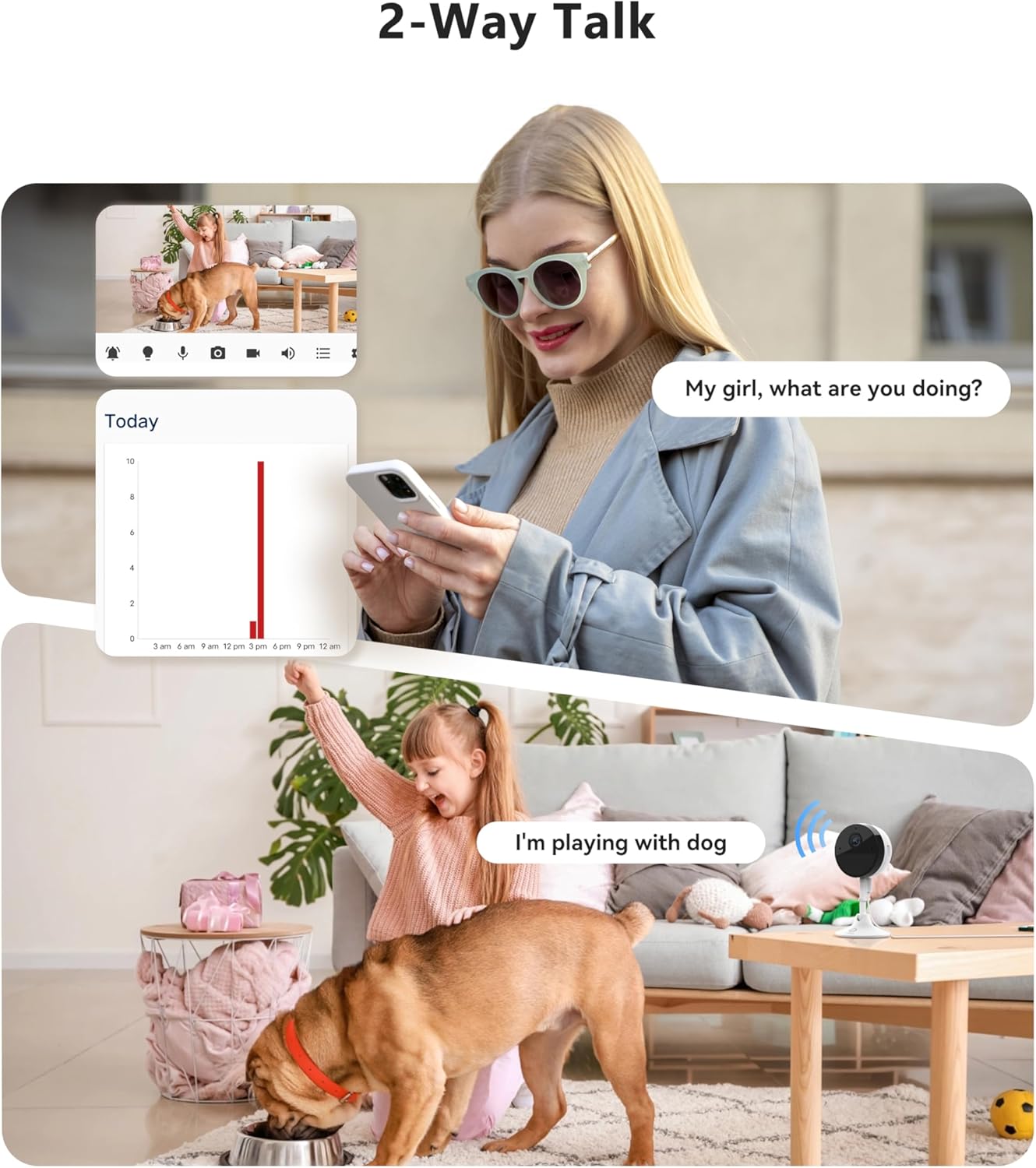 Swann Cámara de seguridad con monitor de bebé Wi-Fi, cámaras de vigilancia para el hogar 2K Quad HD con visión nocturna, conversación de 2 vías,