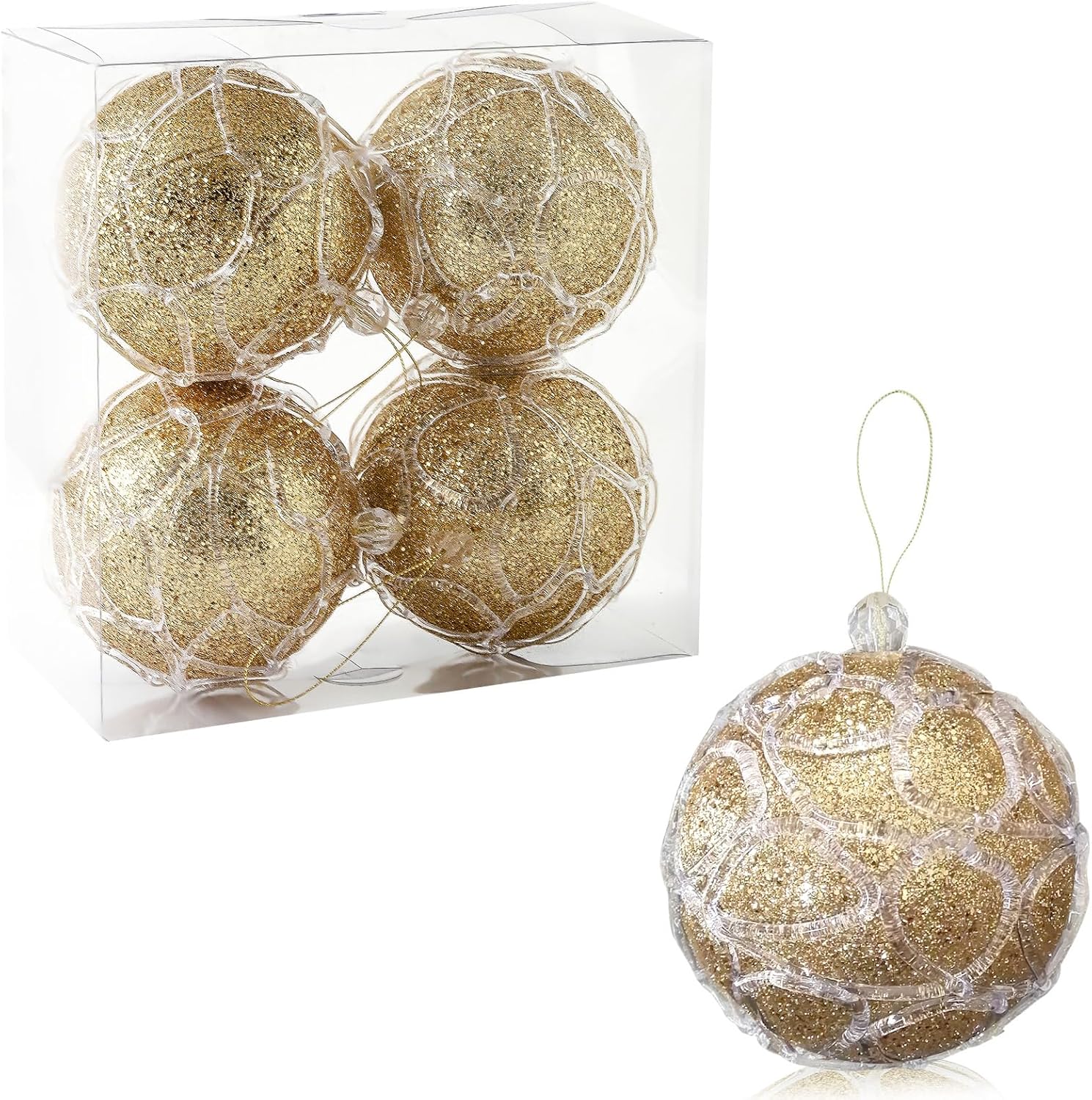 Adornos de bola de Navidad de 4.25 pulgadas, juego de 4 piezas doradas para decoración de árbol de Navidad, bodas, fiestas, vacaciones, decoración
